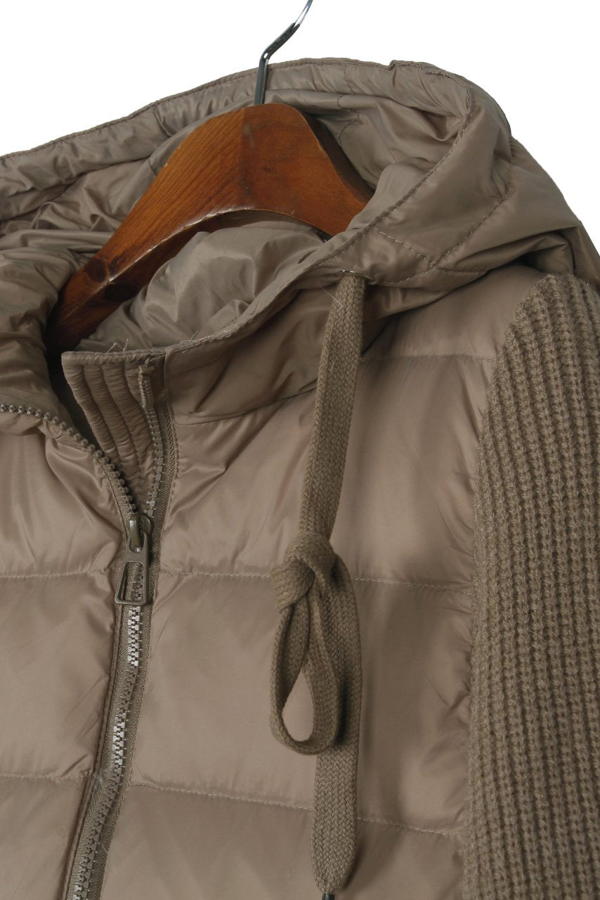 Knitted Sleeve Hooded Padded Jacket