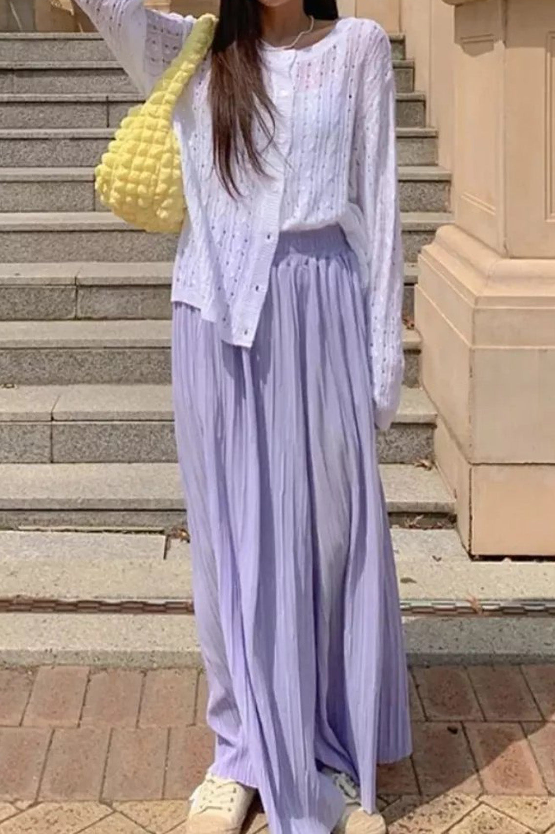 Micropleated Wide Pants