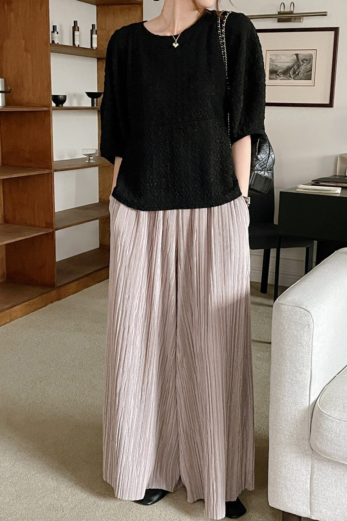 Micropleated Wide Pants