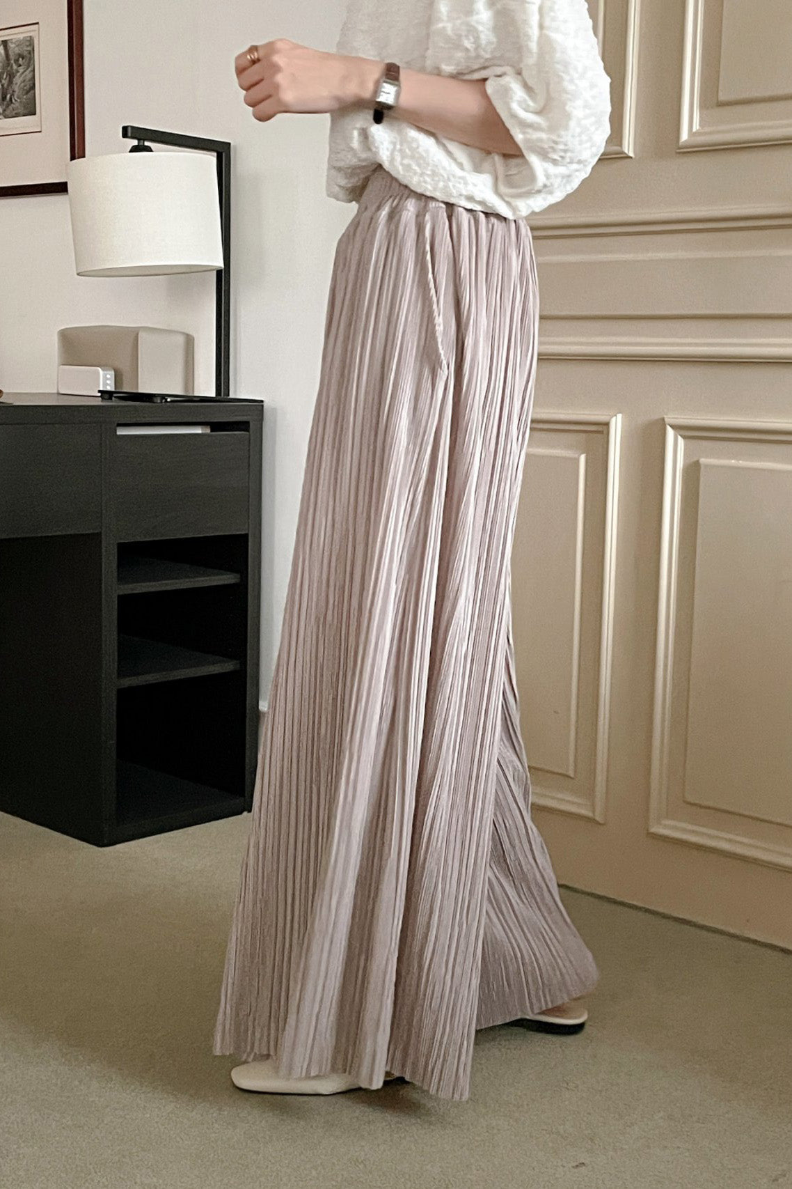 Micropleated Wide Pants