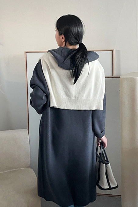 One Button Hooded Long Knit Coat