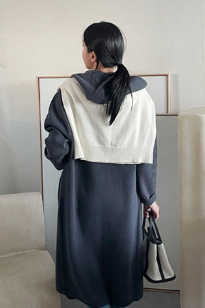One Button Hooded Long Knit Coat