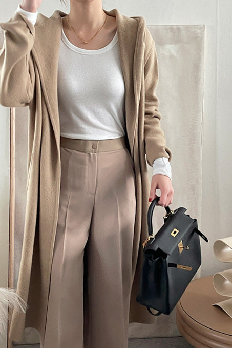 One Button Hooded Long Knit Coat