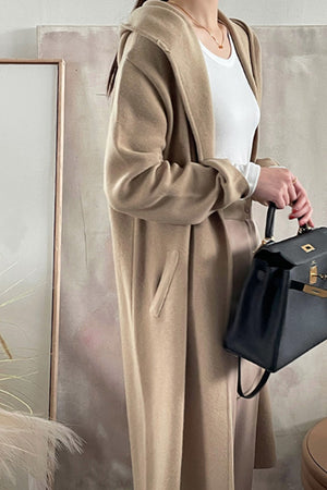 One Button Hooded Long Knit Coat