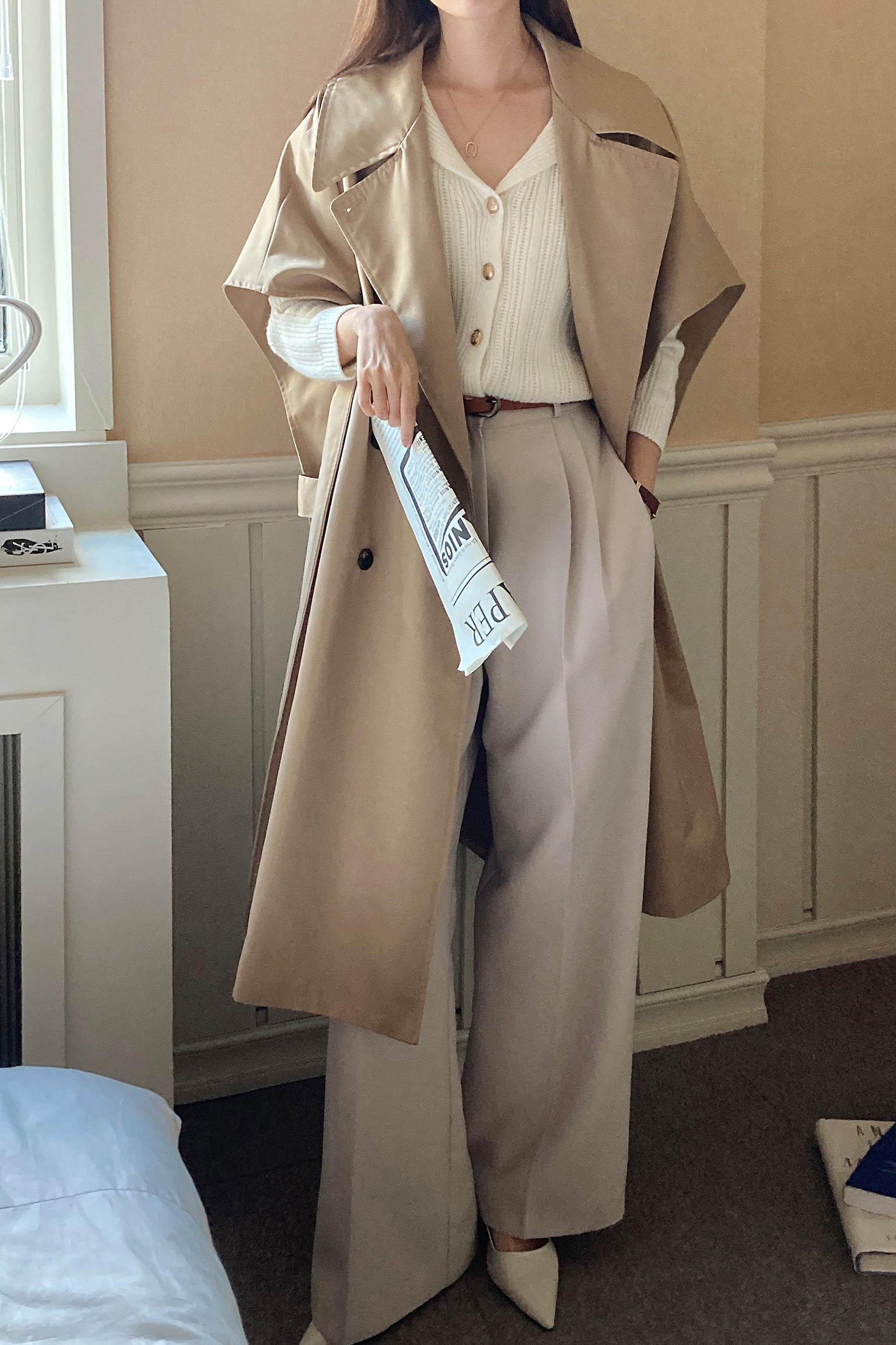 Oversized Sleeveless Trench Vest 