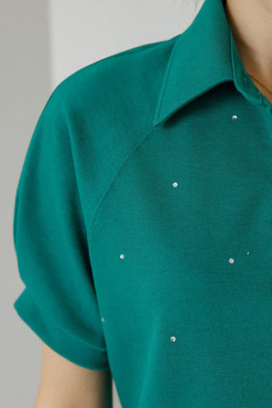 Rhinestone Pique Golf Polo T-Shirt