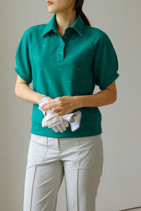 Rhinestone Pique Golf Polo T-Shirt