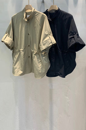 Roll-Up Sleeve Cinched Waist Jacket