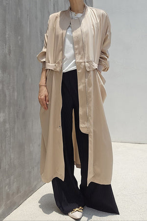 Satin Effect Long Bomber Jacket