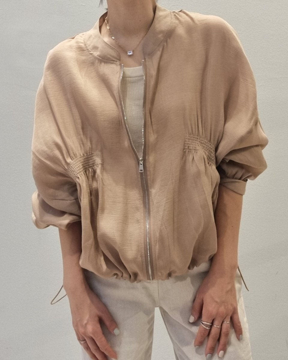 Smocked Back Light Weight Front Zip Jacket