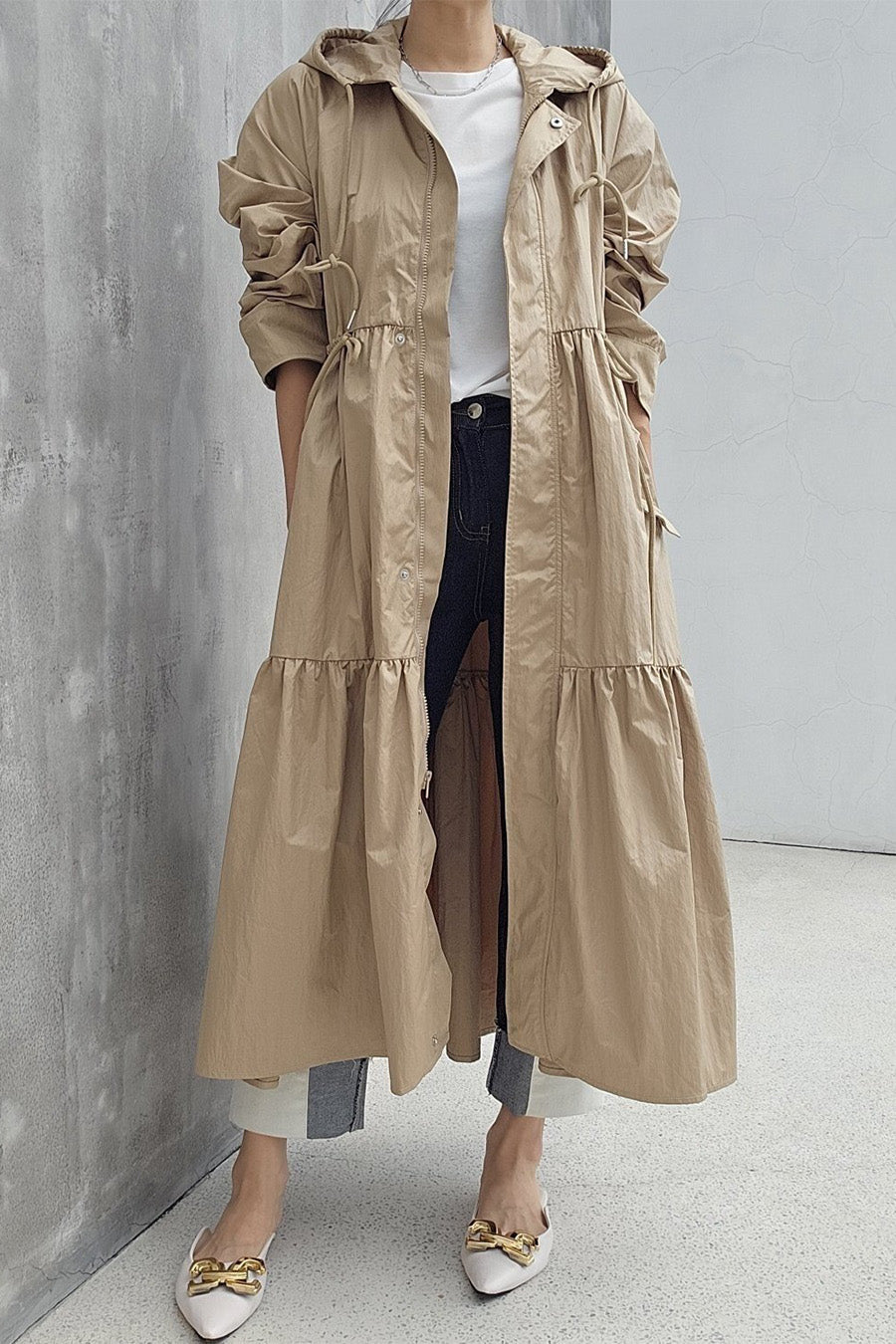 Tiered Bottom Long Hood Jacket