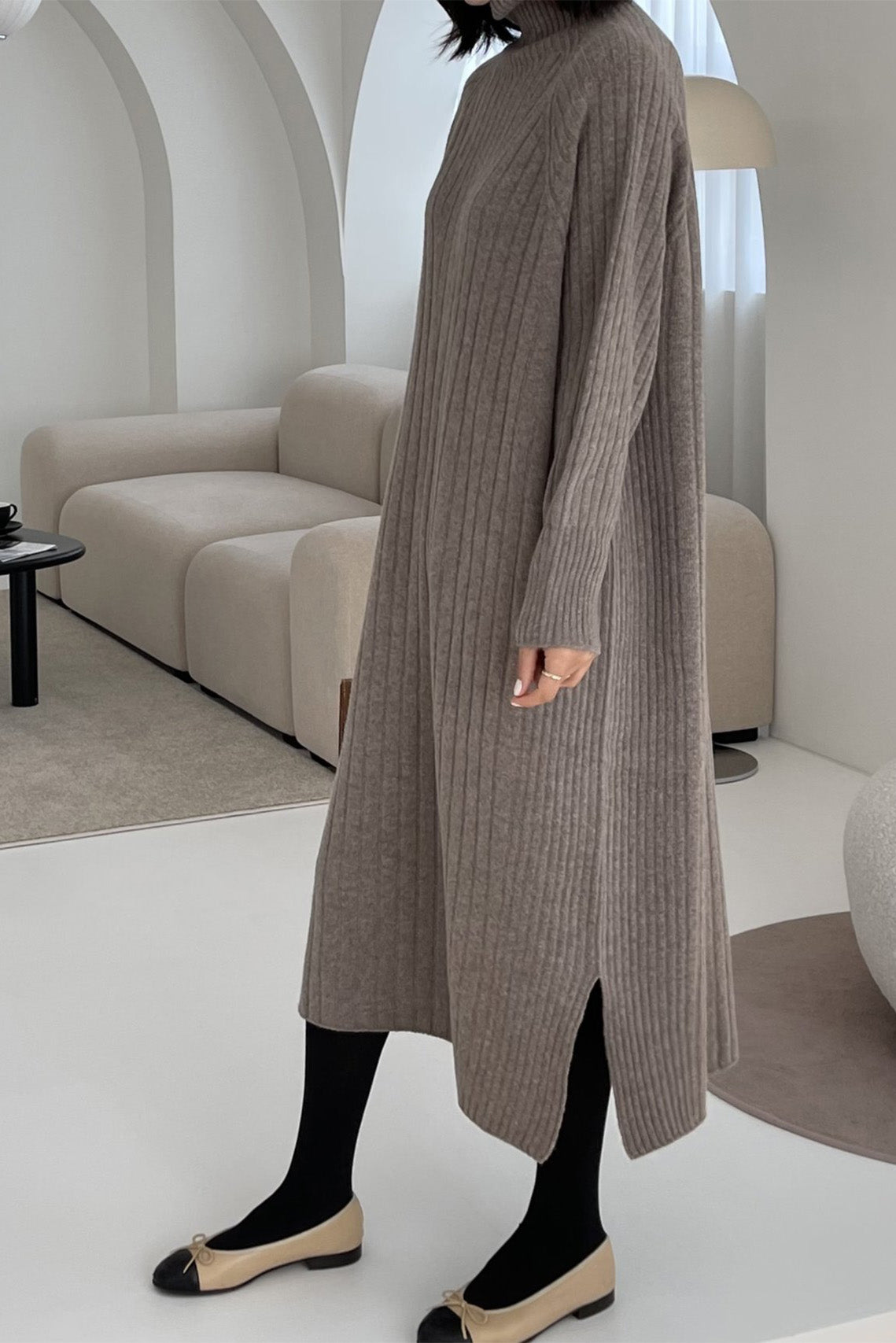Turtleneck Whole Garment Sweater Dress