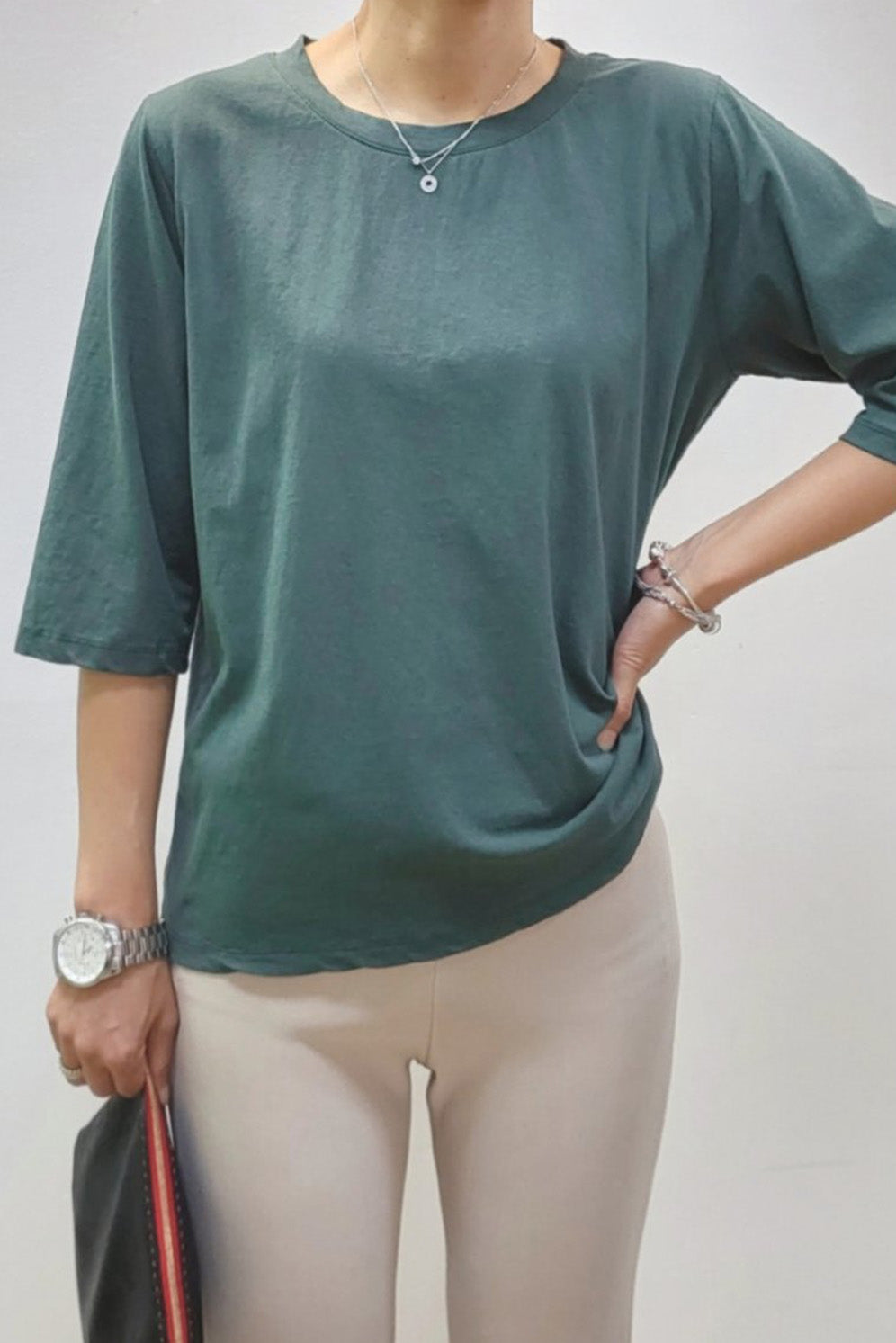 Washed Cotton Sleeve T-Shirt 