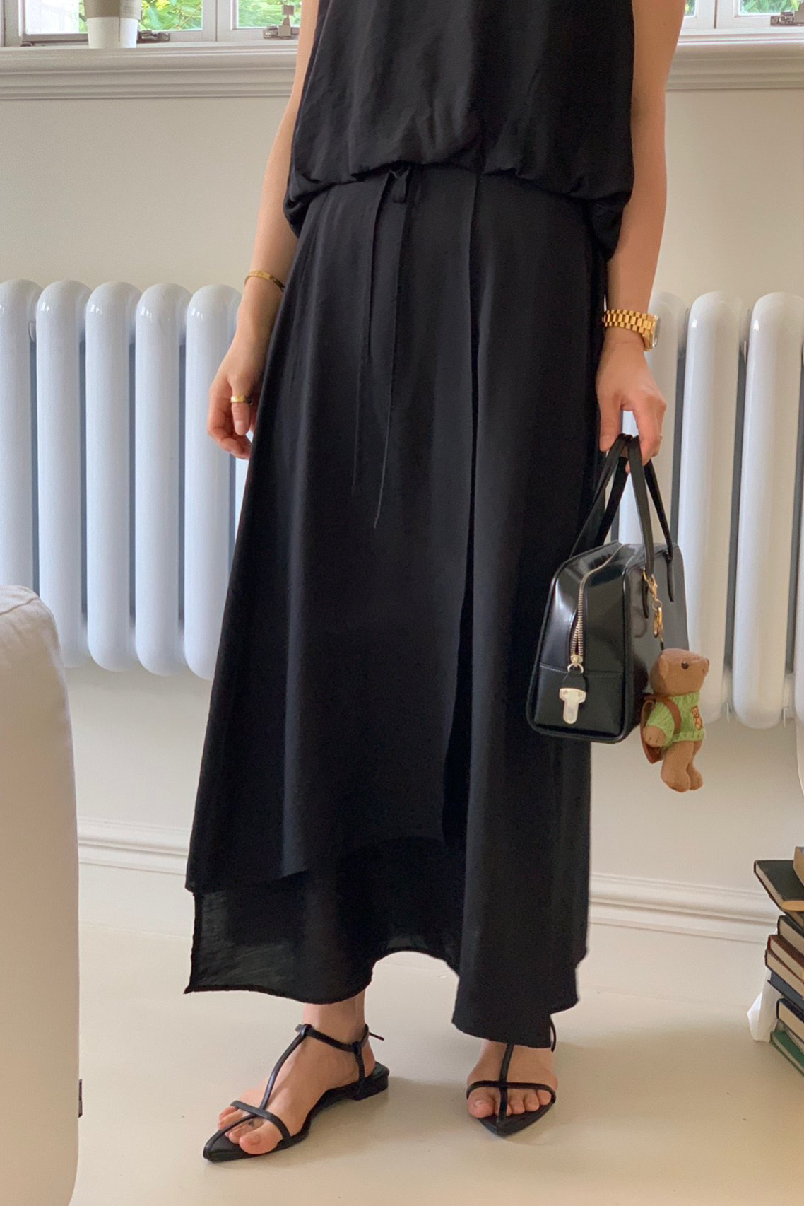 Front Layered Wrap Midi Skirt