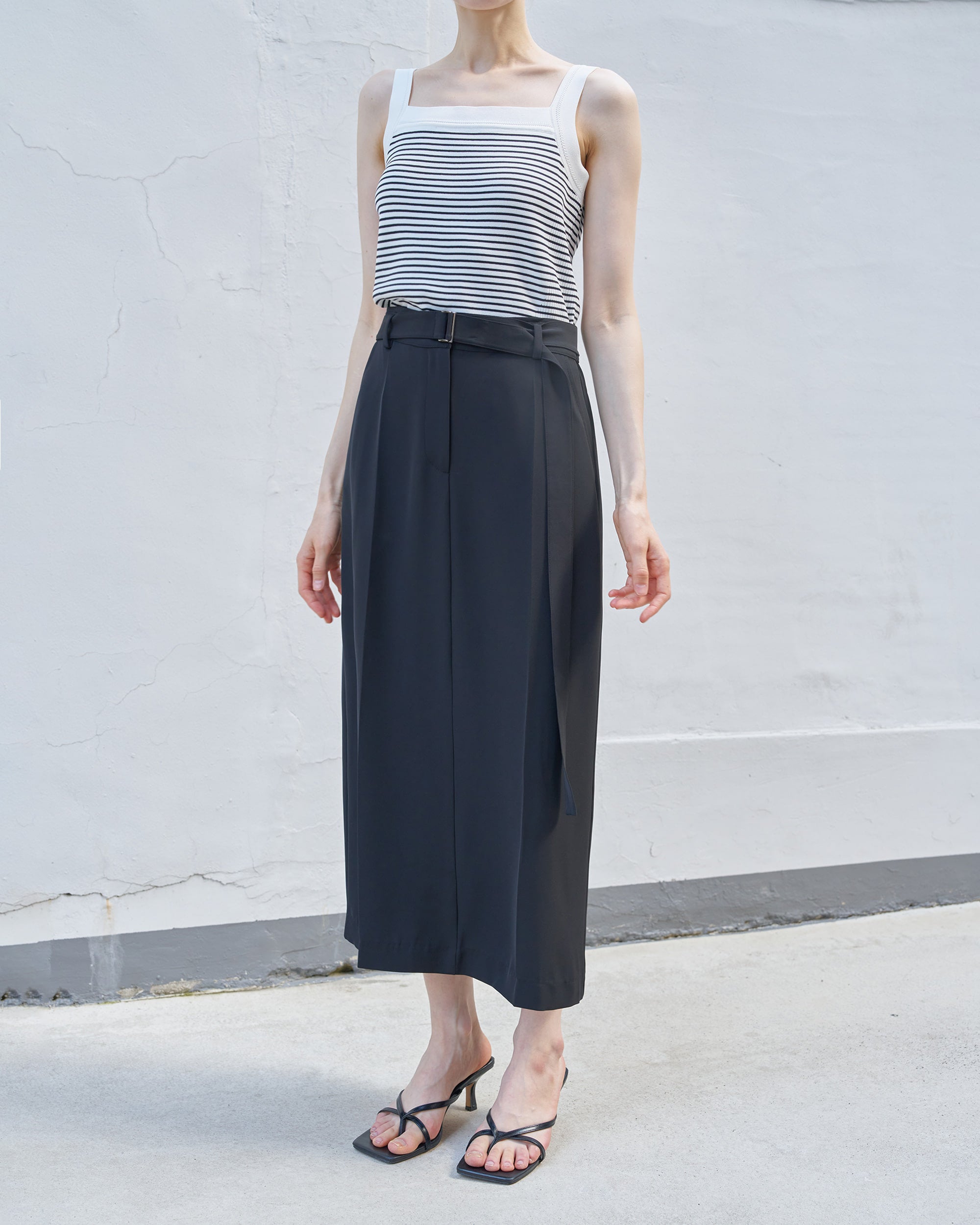 Belted Straight Long Skirt