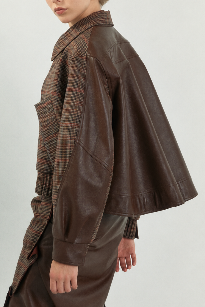 Back Leather Houndstooth Jacket