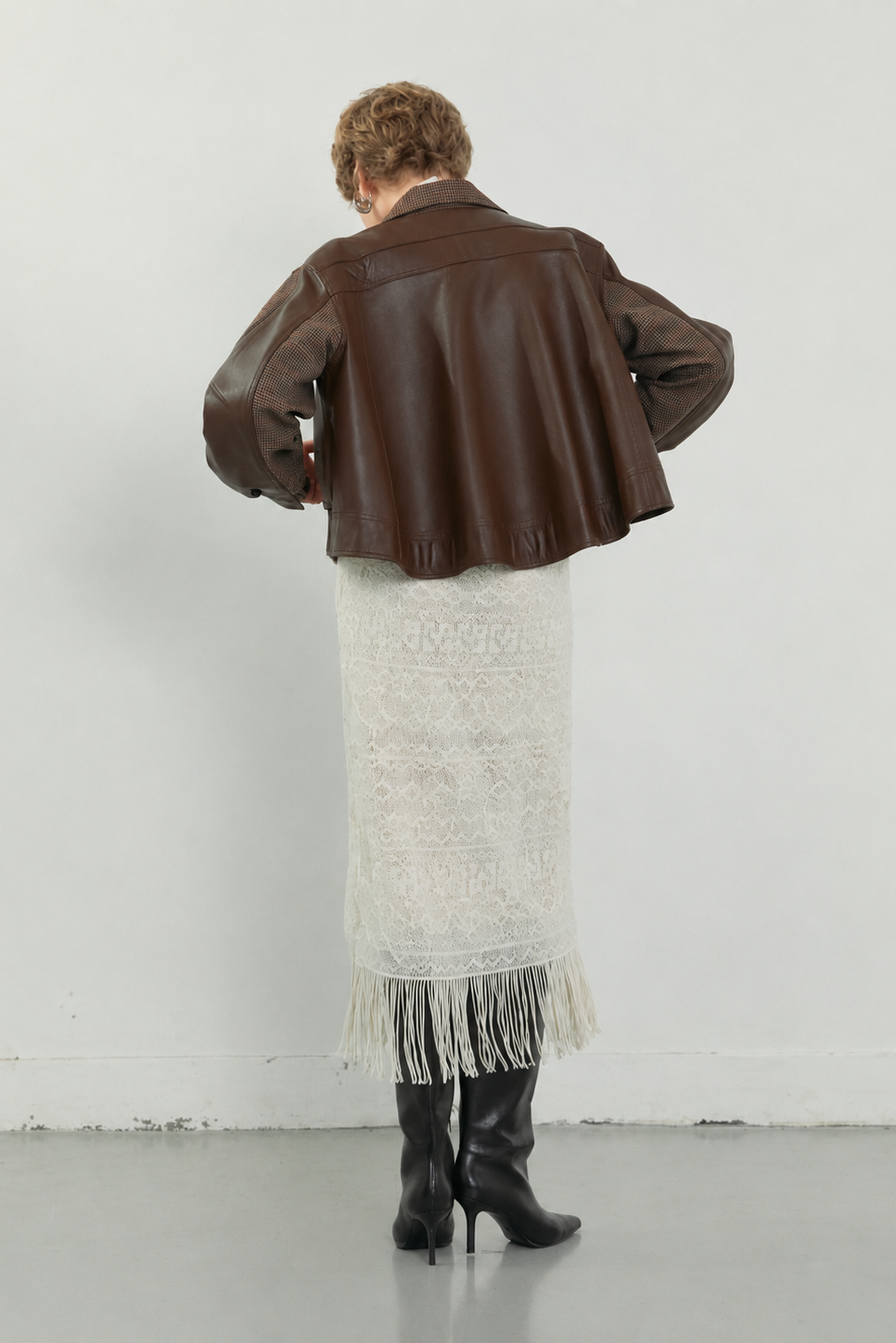 Back Leather Houndstooth Jacket