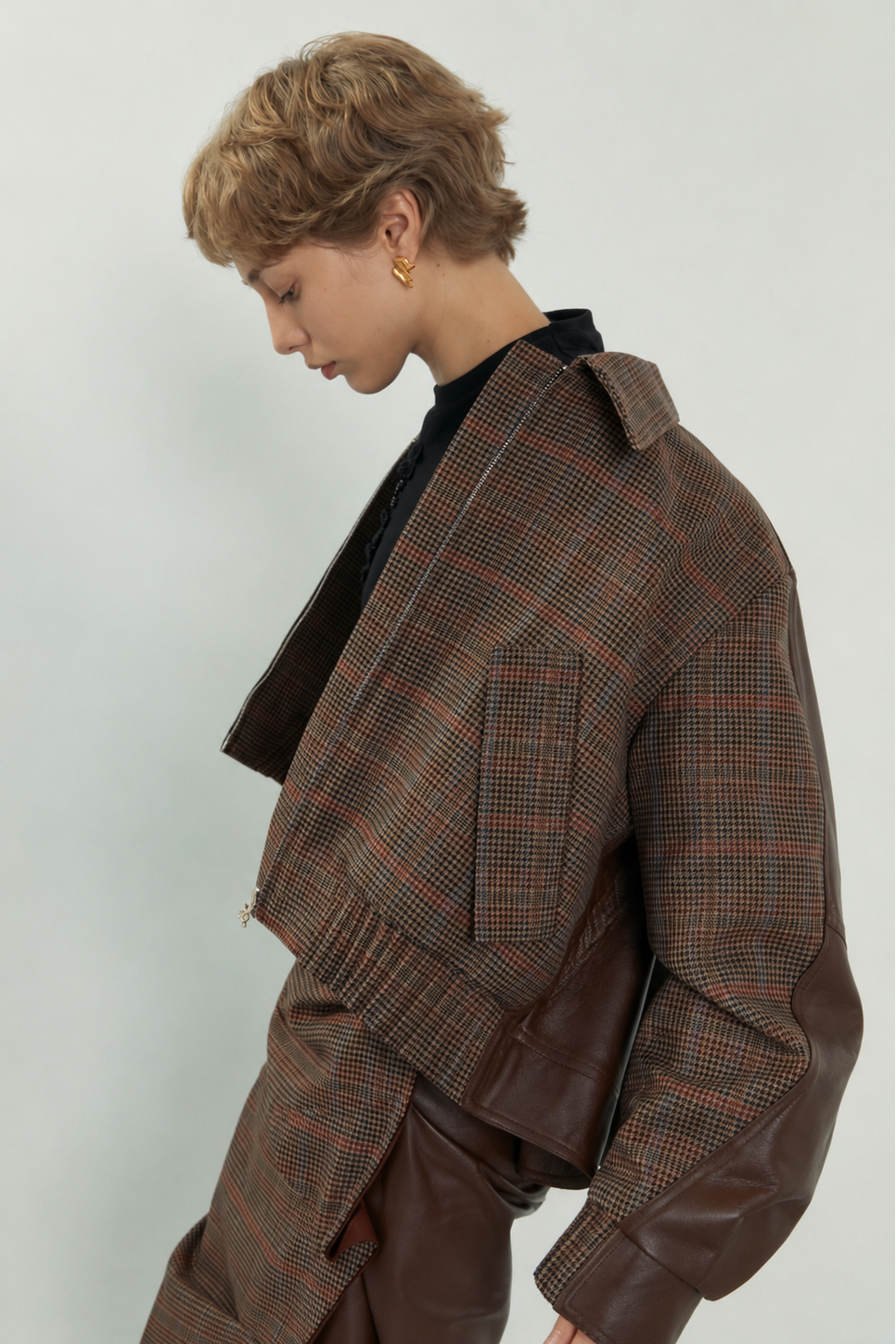Back Leather Houndstooth Jacket