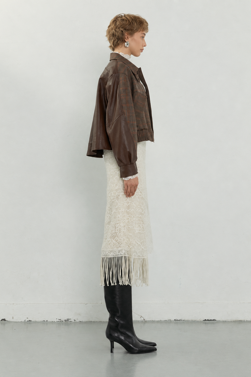 Back Leather Houndstooth Jacket