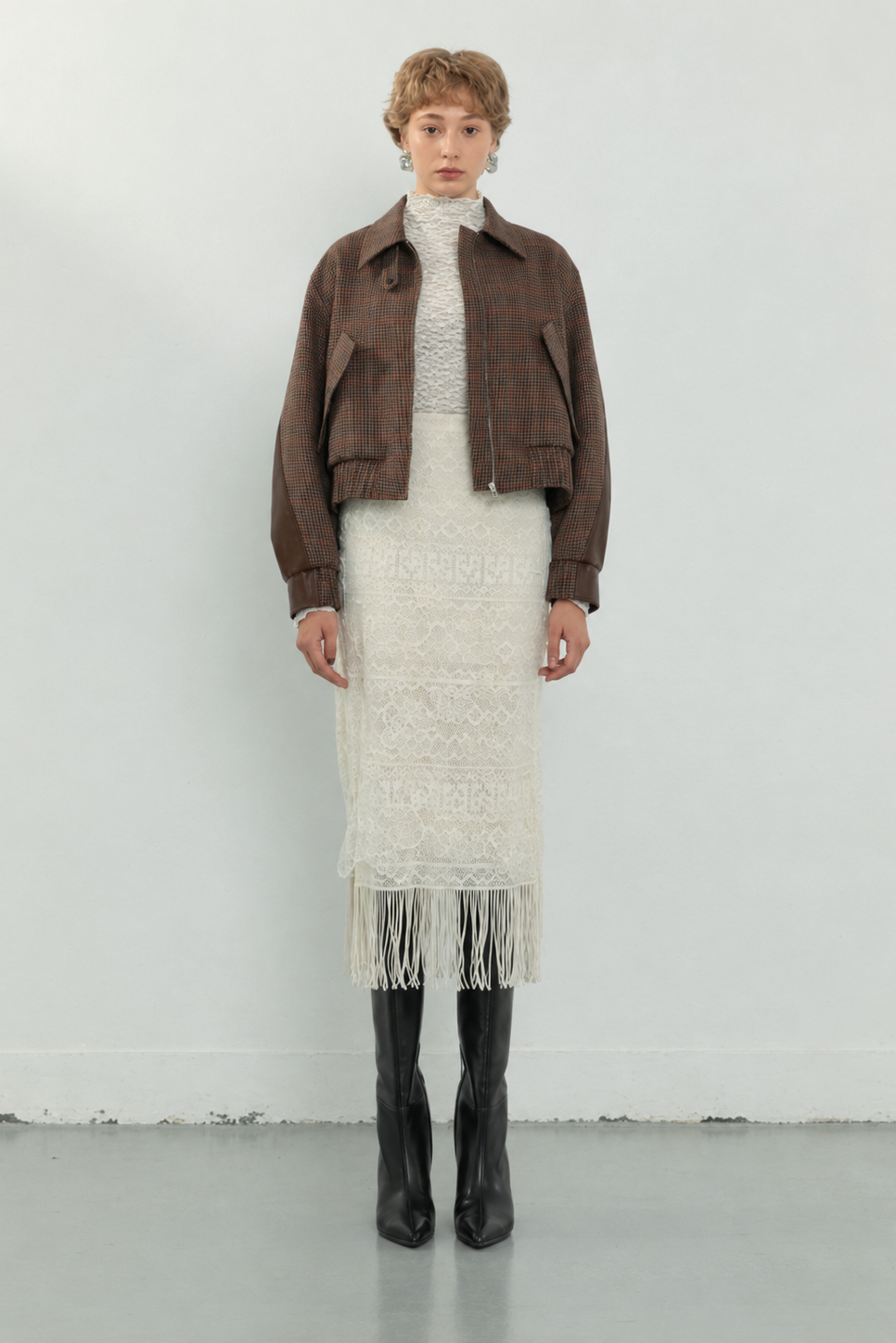 Back Leather Houndstooth Jacket