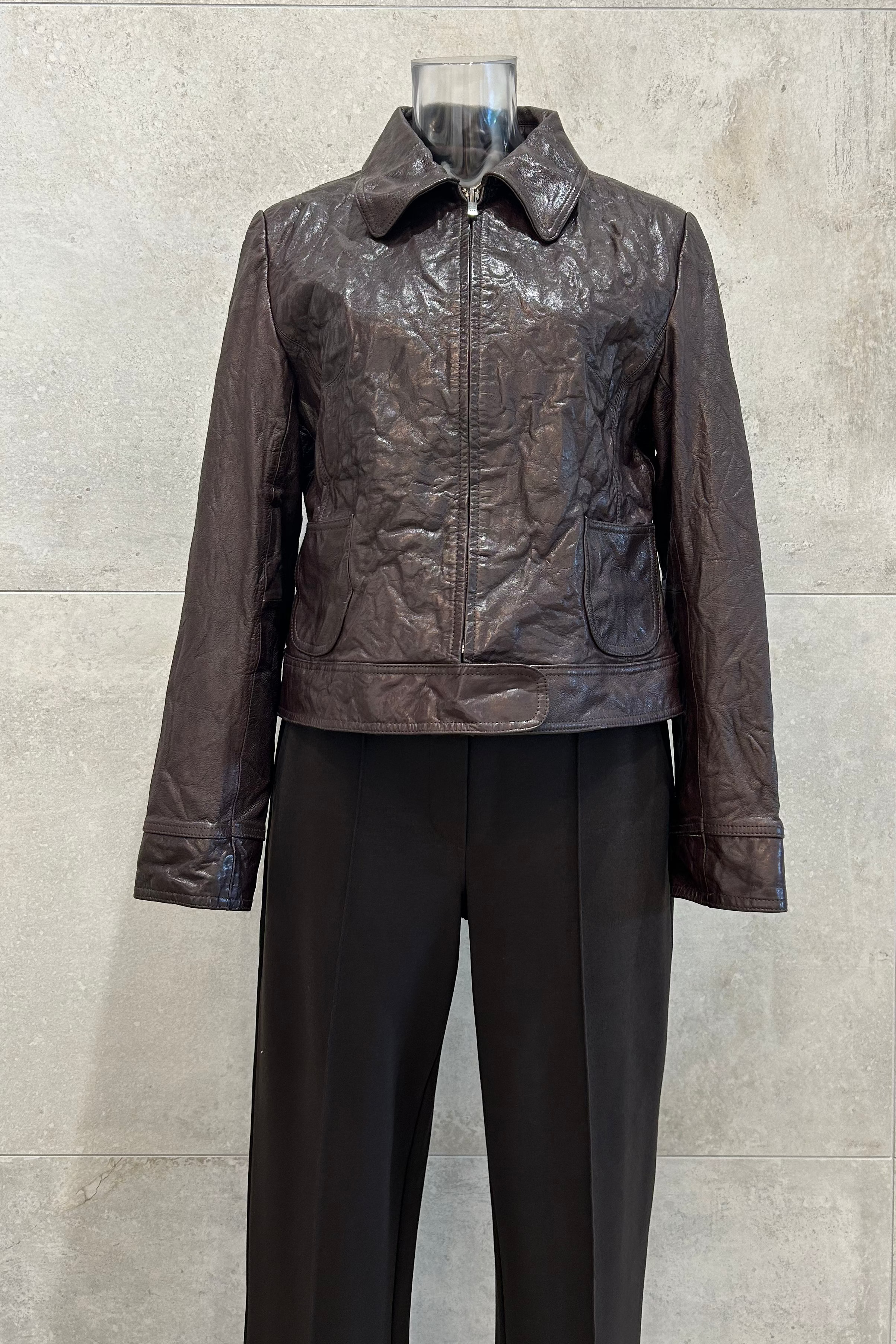 Crinkle Short Leather Jacket