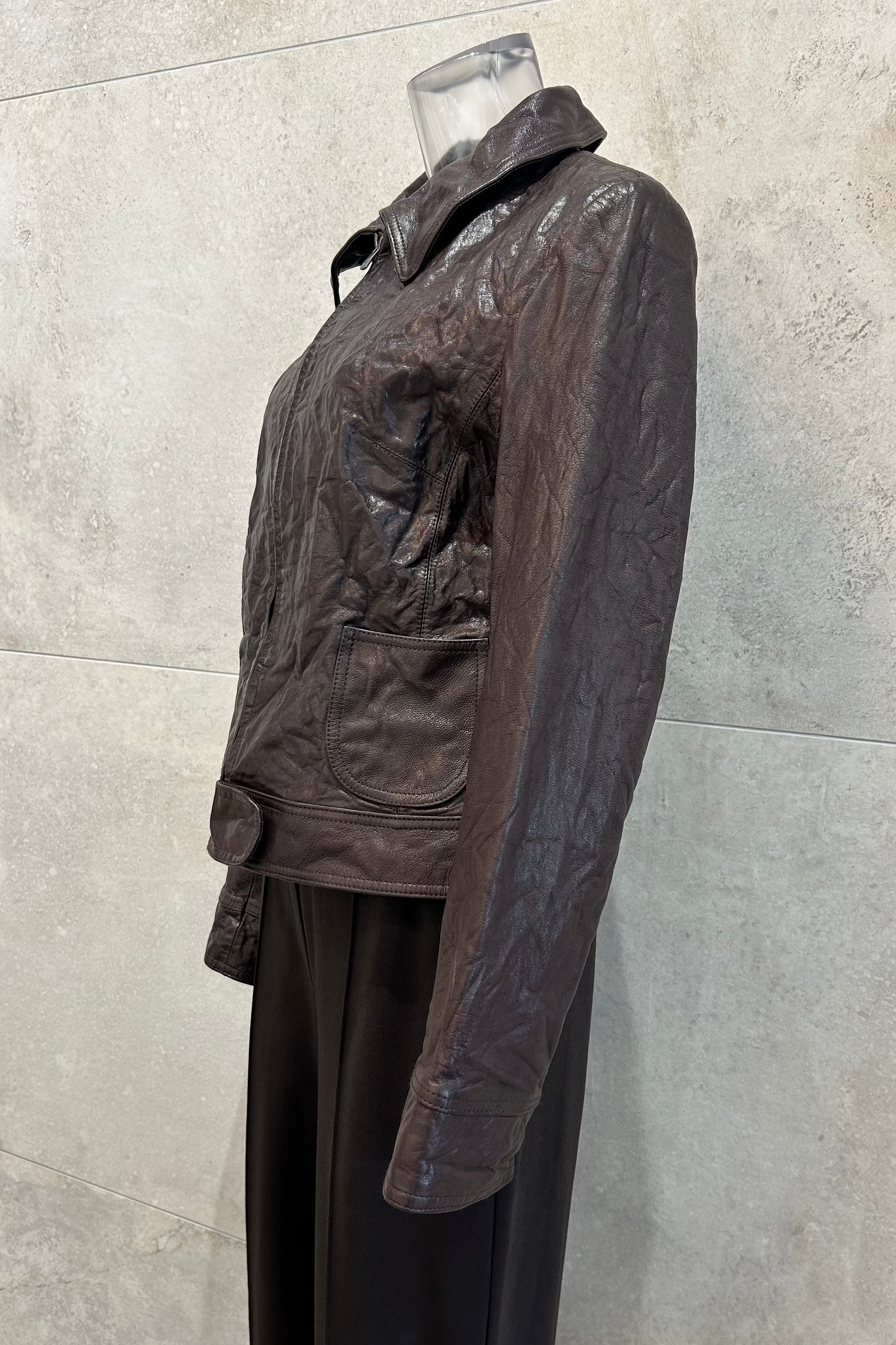 Crinkle Short Leather Jacket