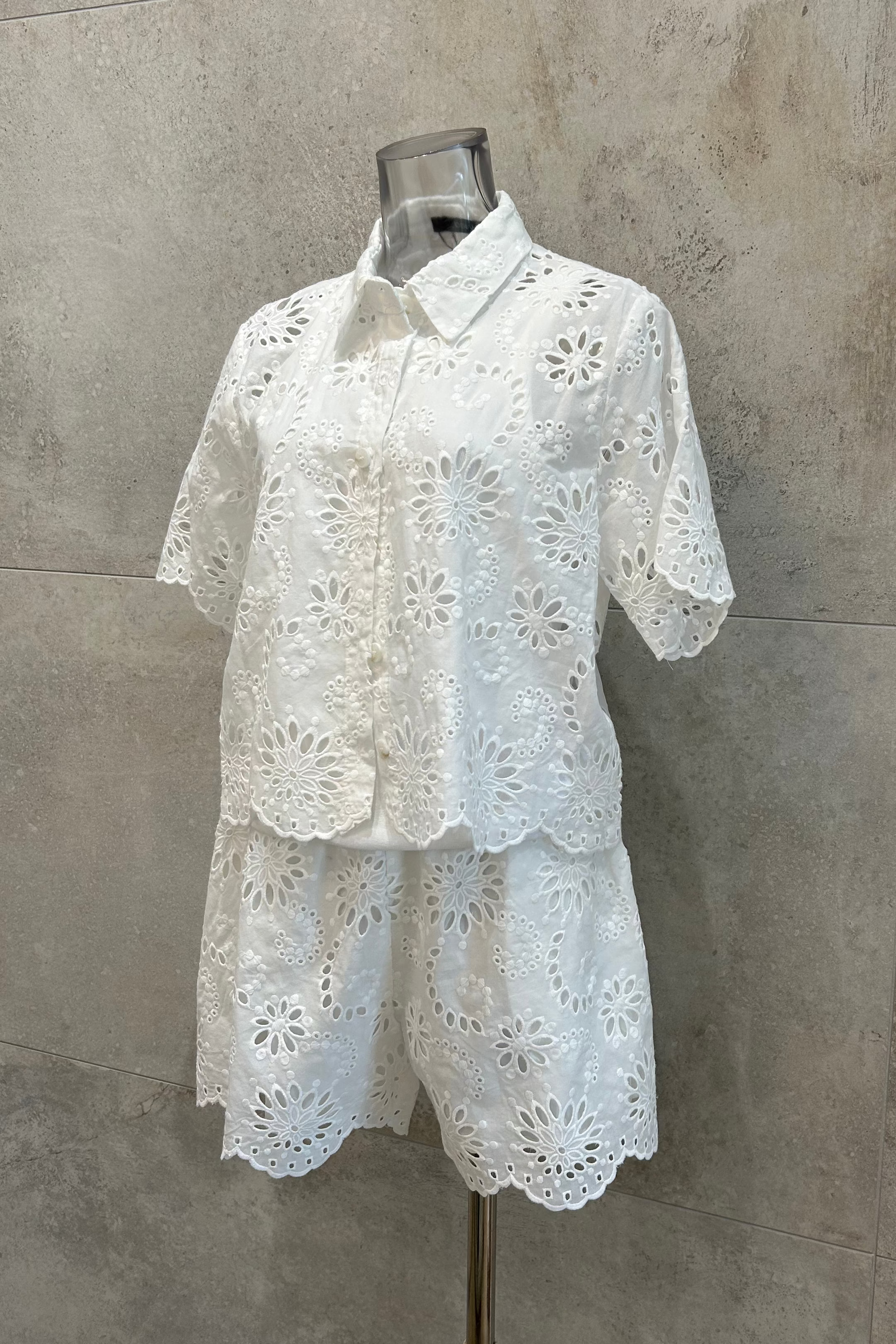 Eyelet Lace Button Down Shirt