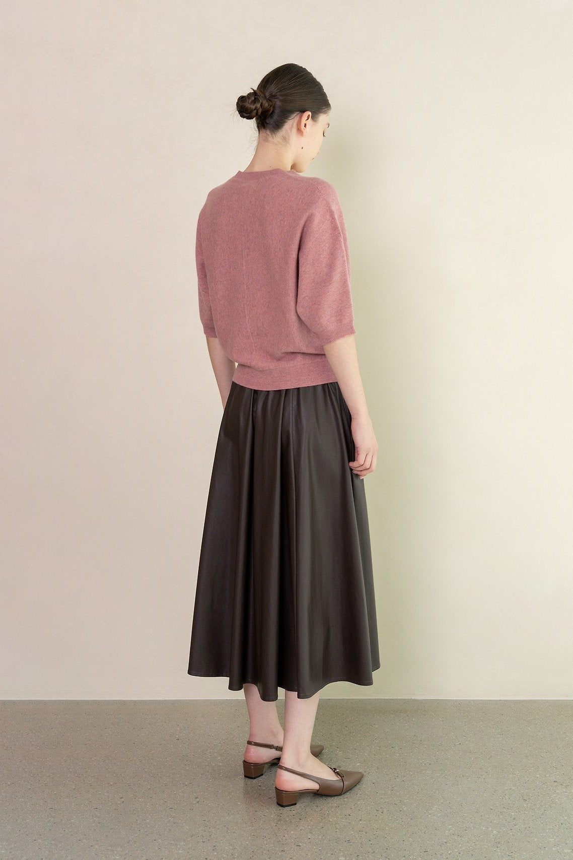 Faux Leather Pleated Midi Skirt