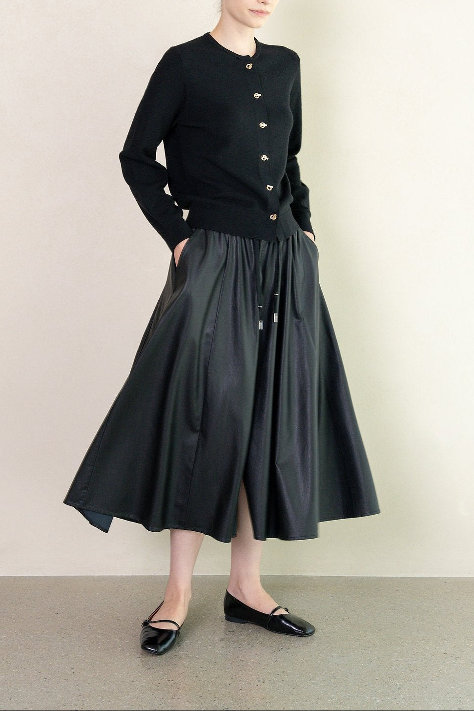 Faux Leather Pleated Midi Skirt