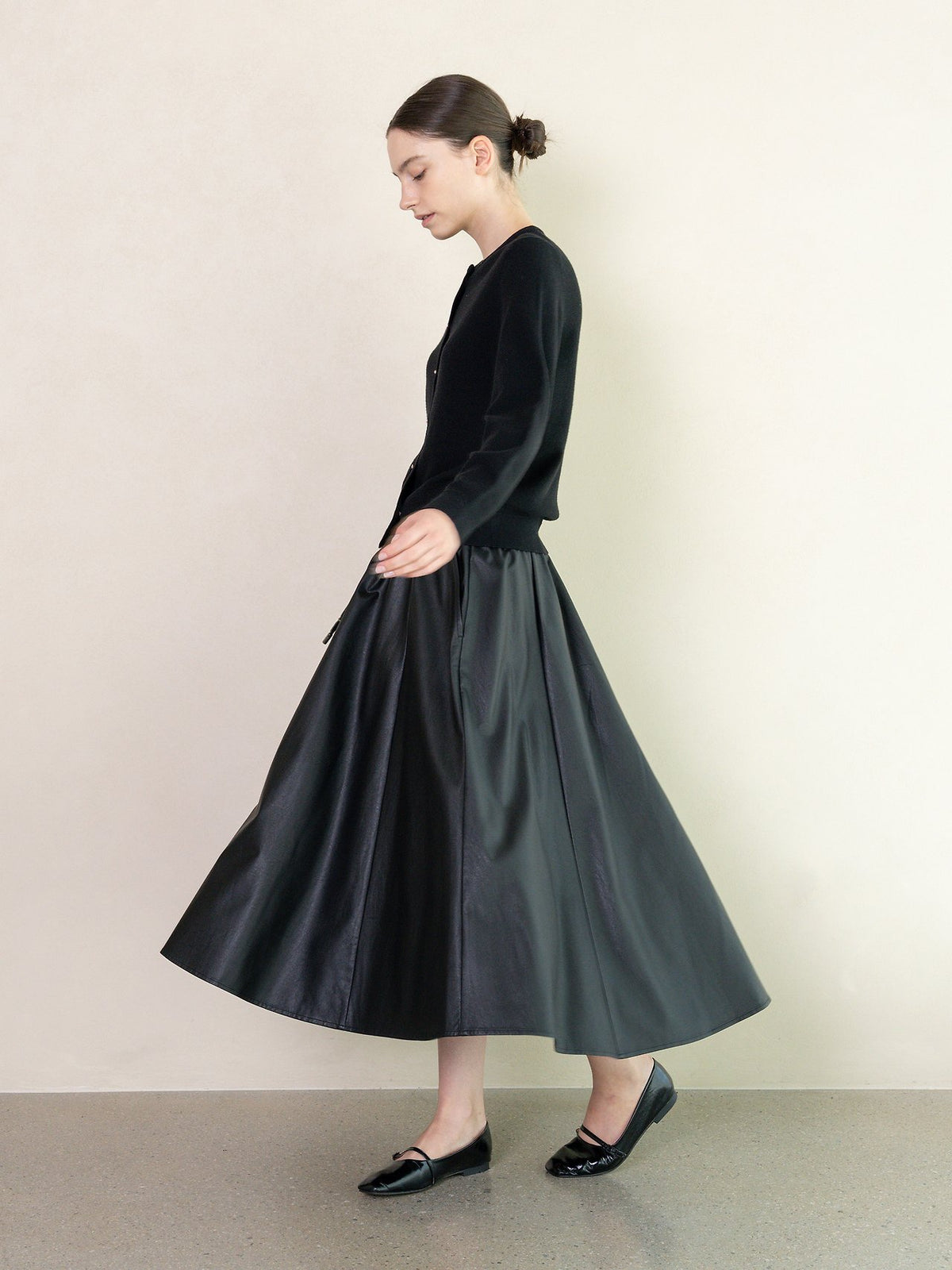 Faux Leather Pleated Midi Skirt