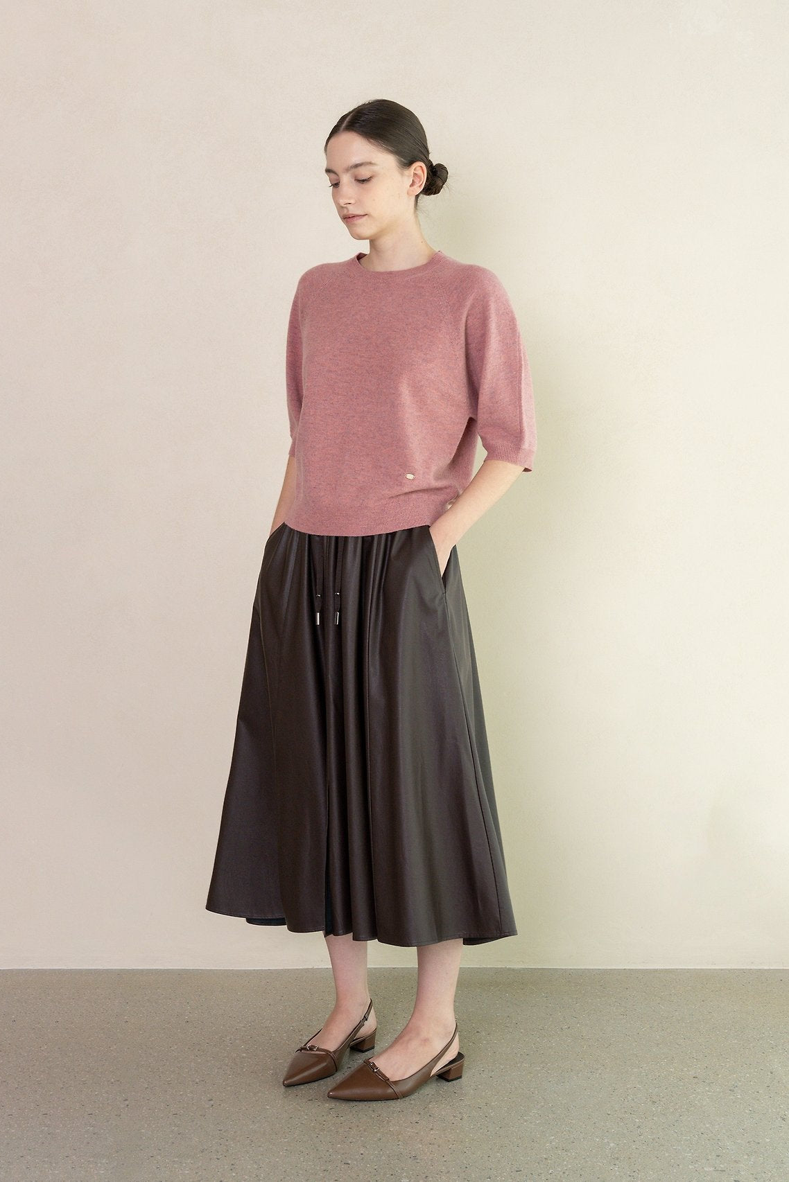 Faux Leather Pleated Midi Skirt