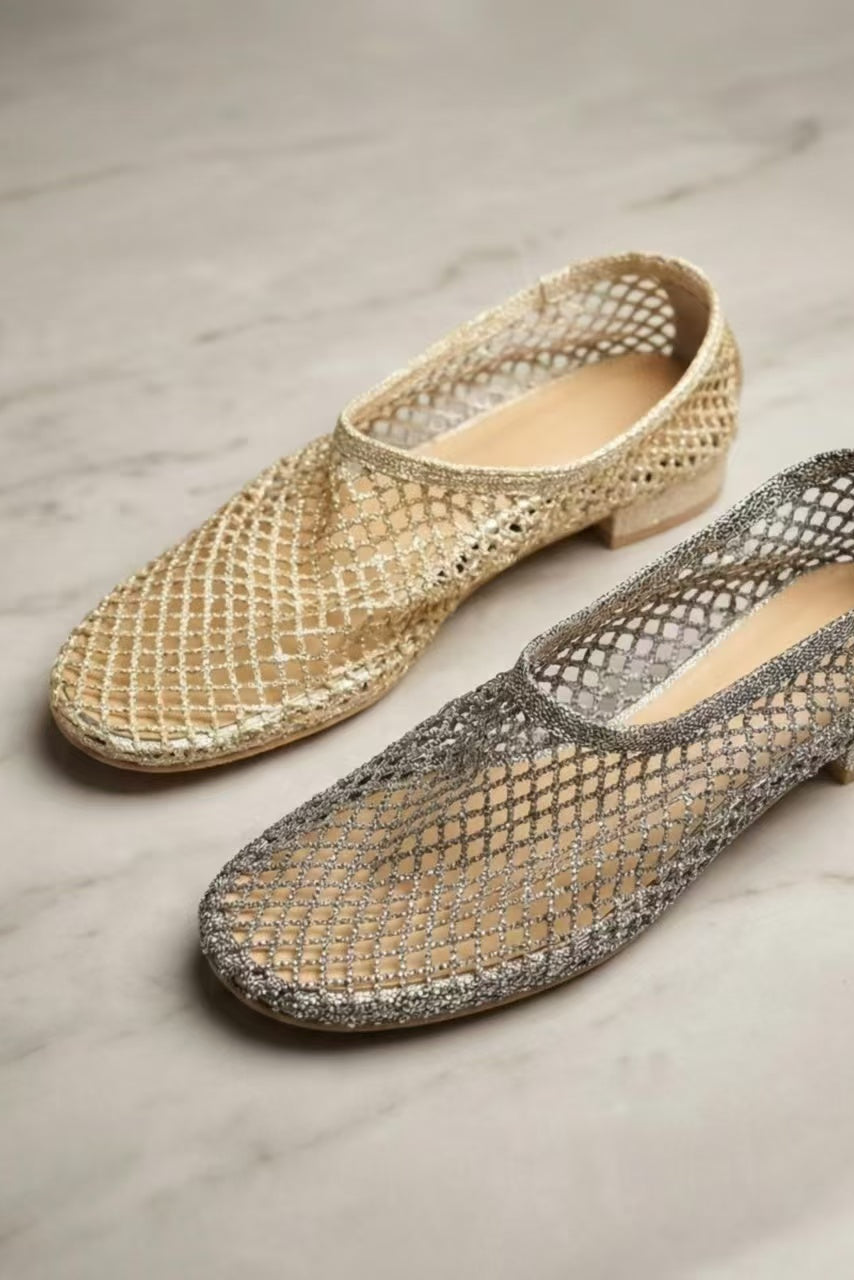 [Pre-order Special. Ends 6/14] Sparkle Fishnet Ballet Flats