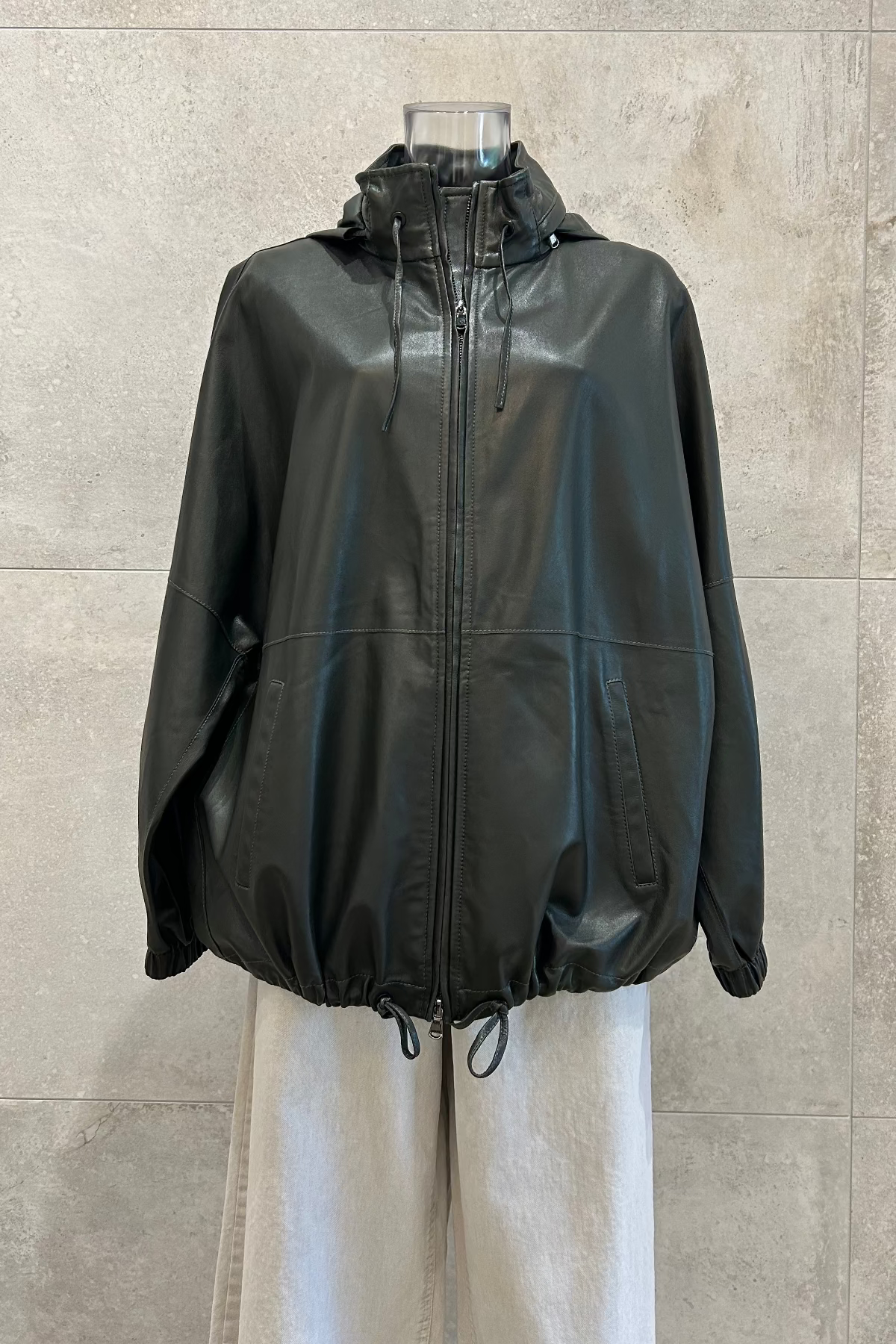 Hooded Oversized Leather Jacket