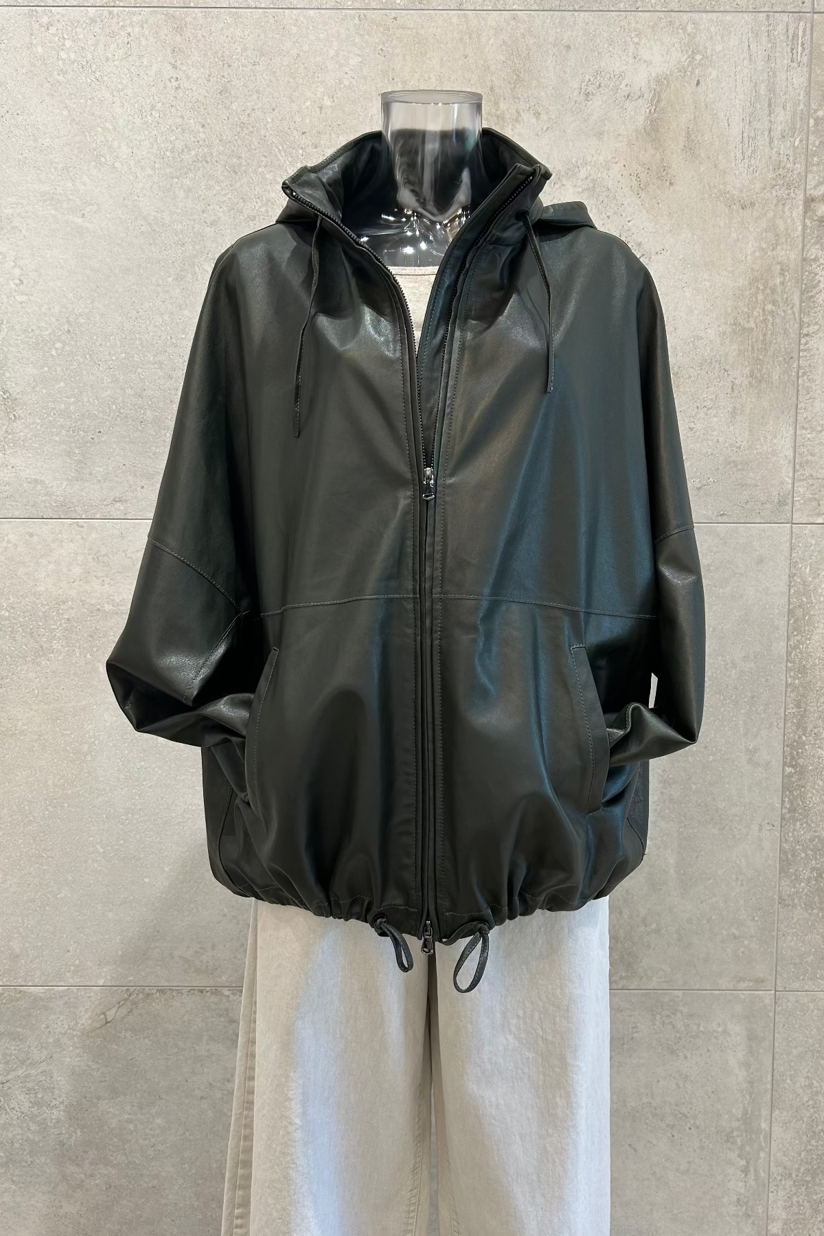Hooded Oversized Leather Jacket