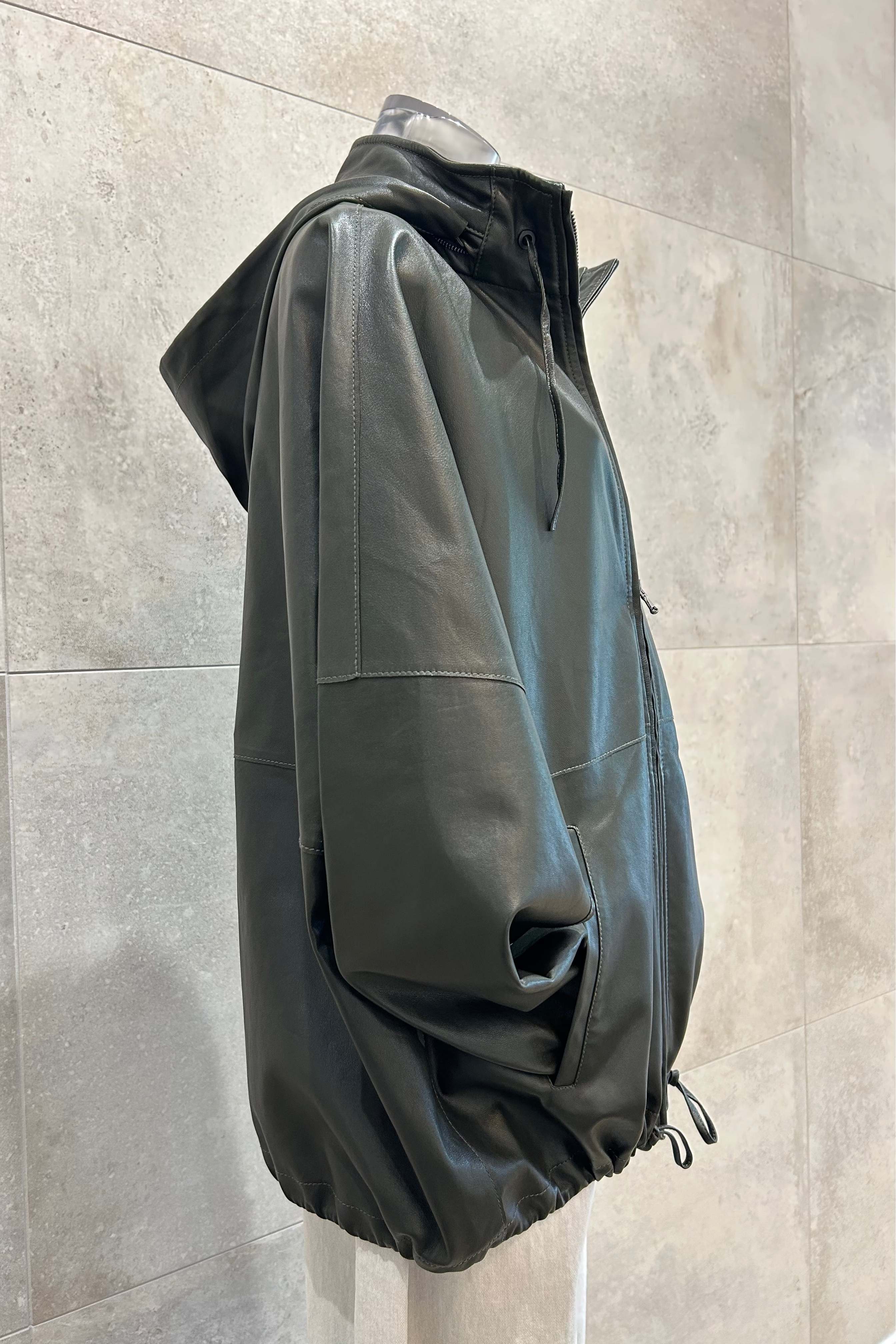 Hooded Oversized Leather Jacket