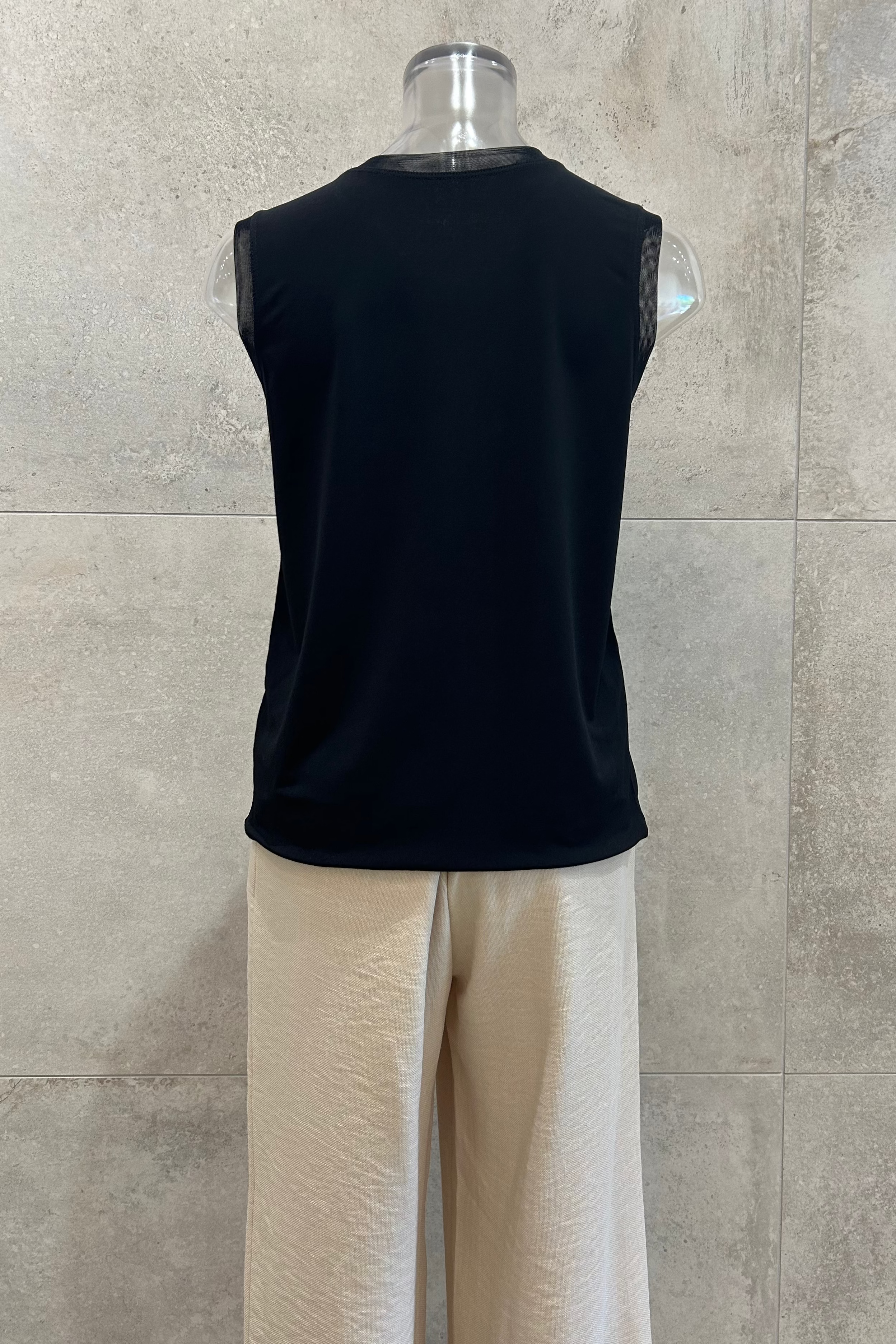 Mesh Trim Sleeveless T-Shirt