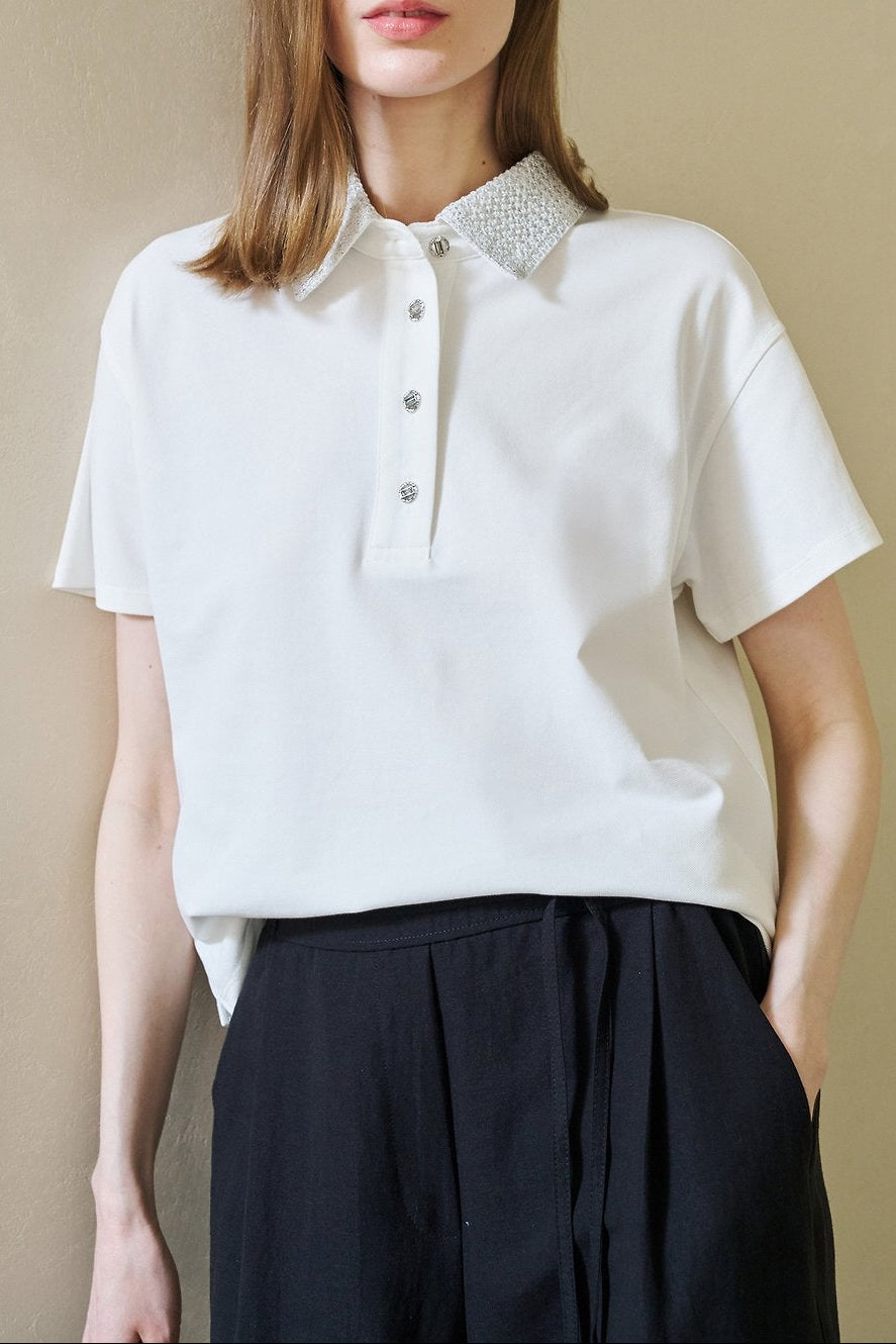 Metallic Collar Polo T-shirt