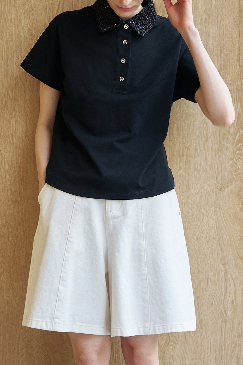 Metallic Collar Polo T-shirt