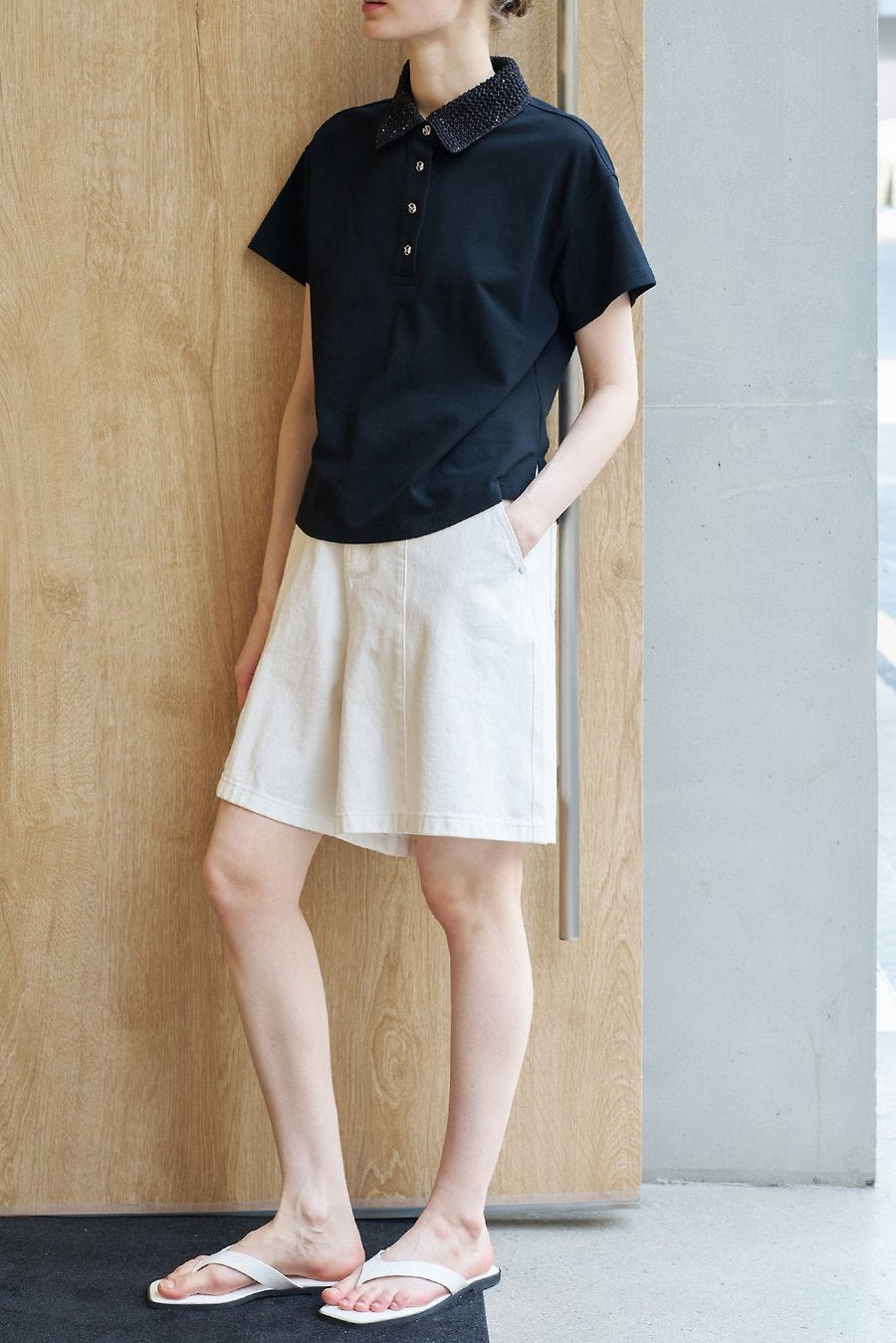 Metallic Collar Polo T-shirt
