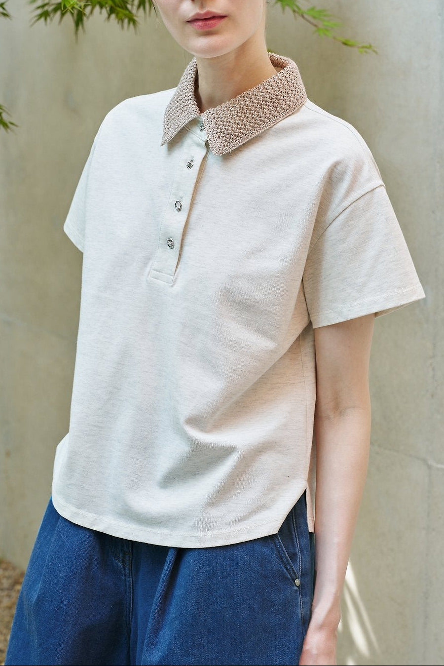 Metallic Collar Polo T-shirt