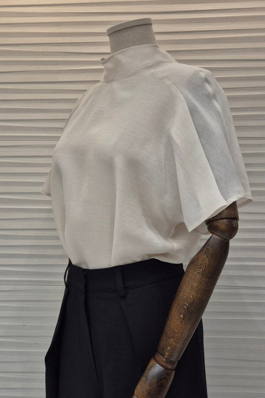 Ribbon Mock Neck Blouse
