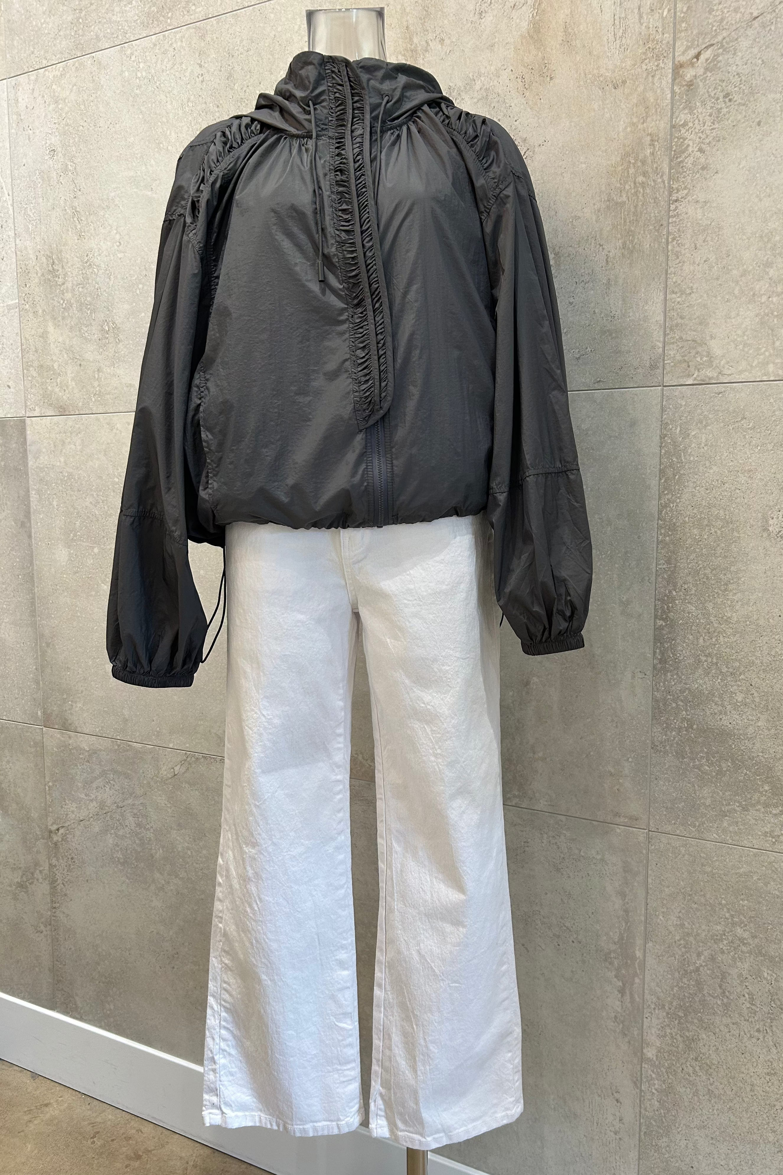 Shirred Hooded Windbreaker Jacket