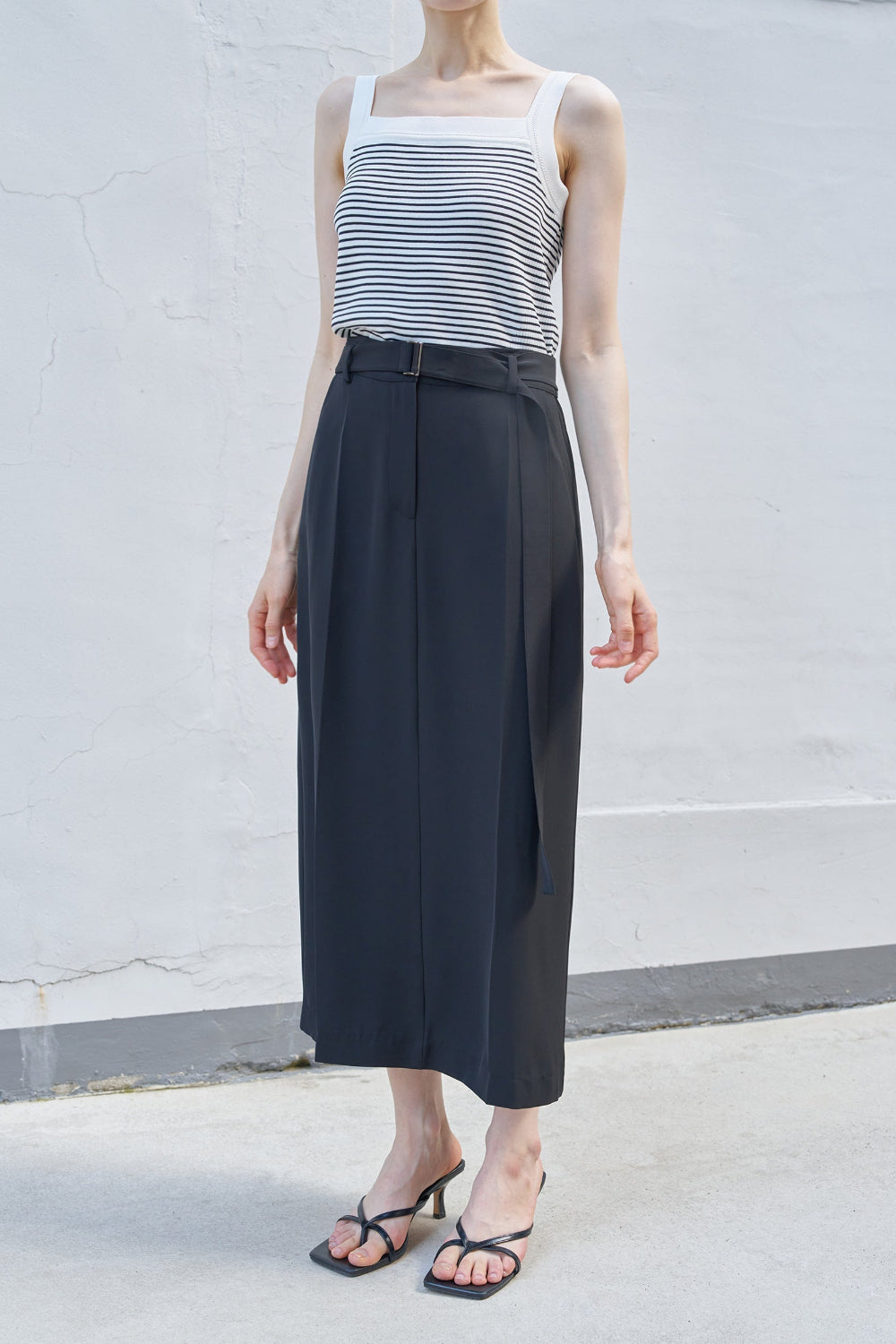 Belted Straight Long Skirt