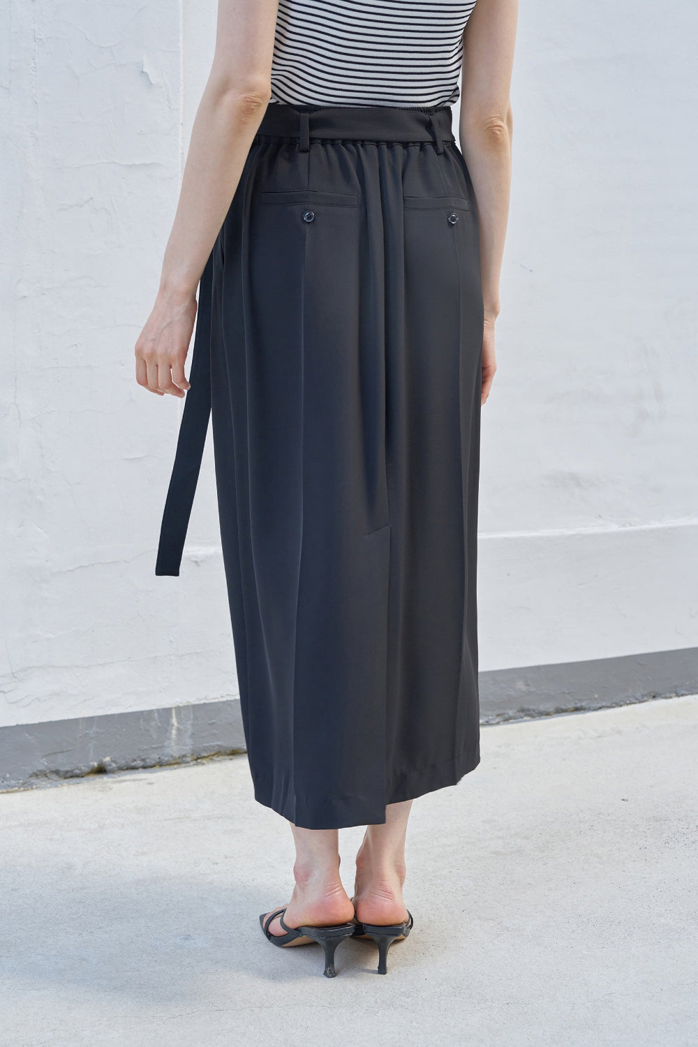 Belted Straight Long Skirt