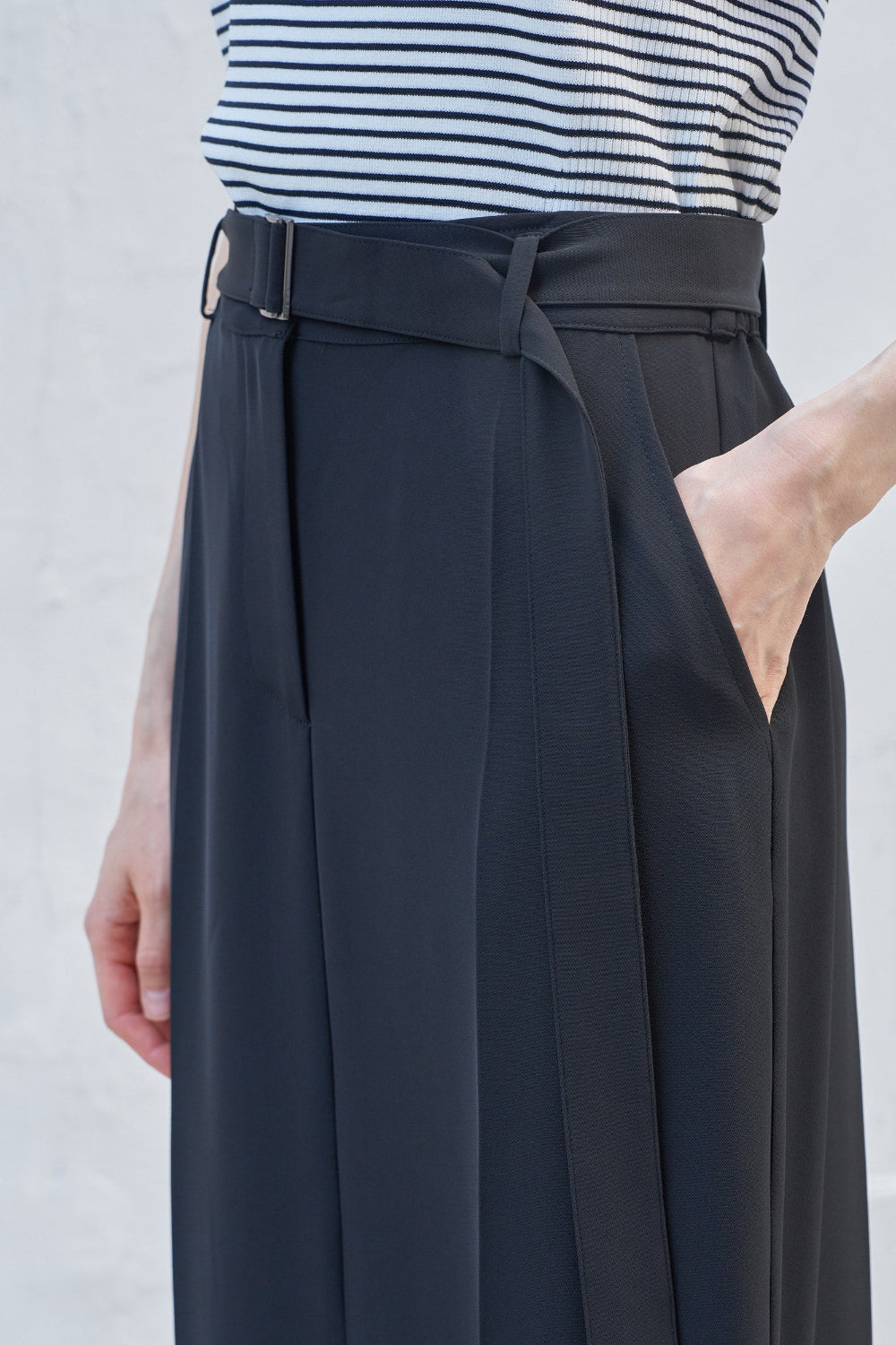 Belted Straight Long Skirt