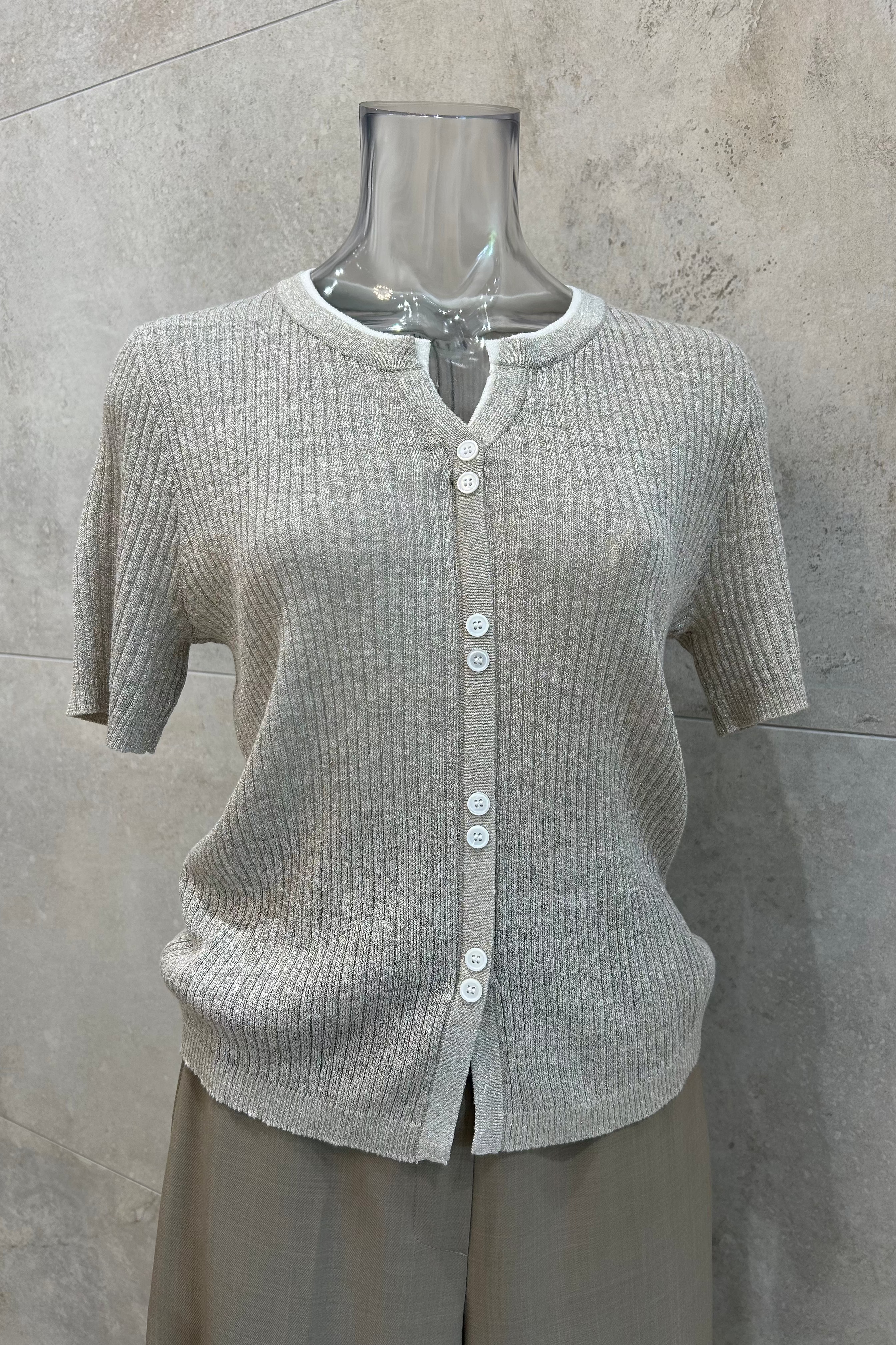 Metallic Rib Button Knit Top
