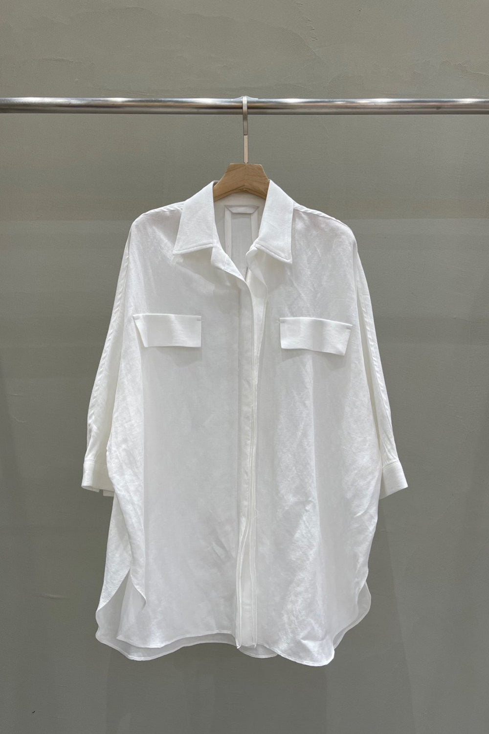 Flap Detail Linen Tunic Shirt