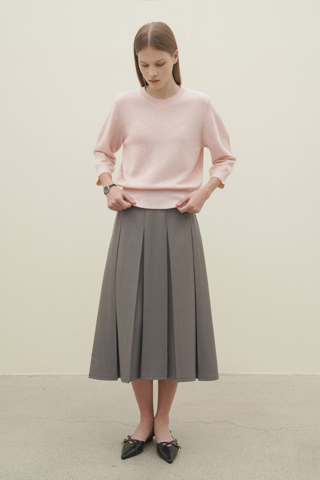 Pearl Crewneck 3/4 Sleeves Knit Top