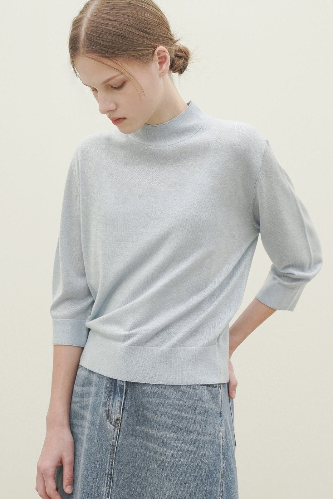 Metallic Mock Neck Knit Top