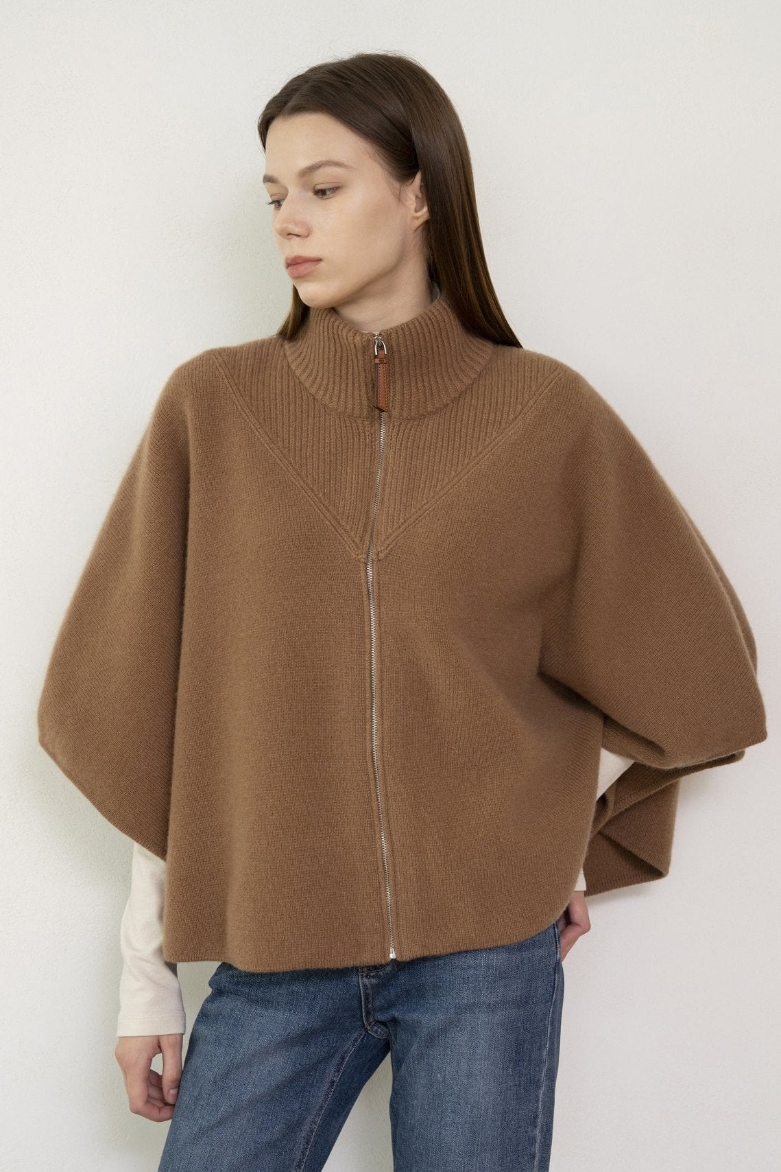 Zip Up Poncho Sweater Cardigan